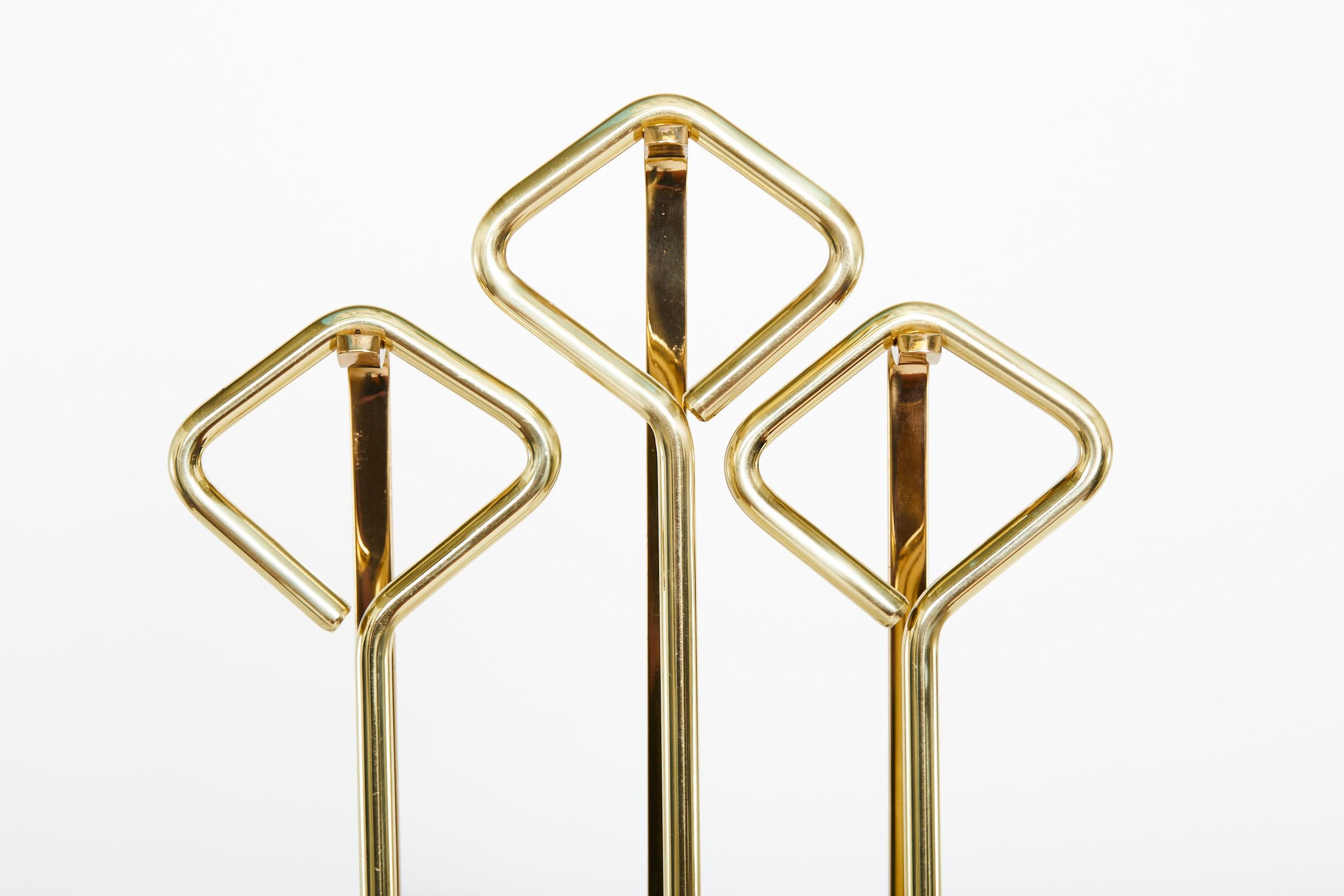 Art Deco Style Glass Base / Brass Italian Fire Tool Set For Sale 2