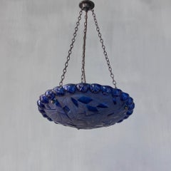 Art Deco Style Glass Dish-Shaped Pendant Light Blue Glass-Paint Finish