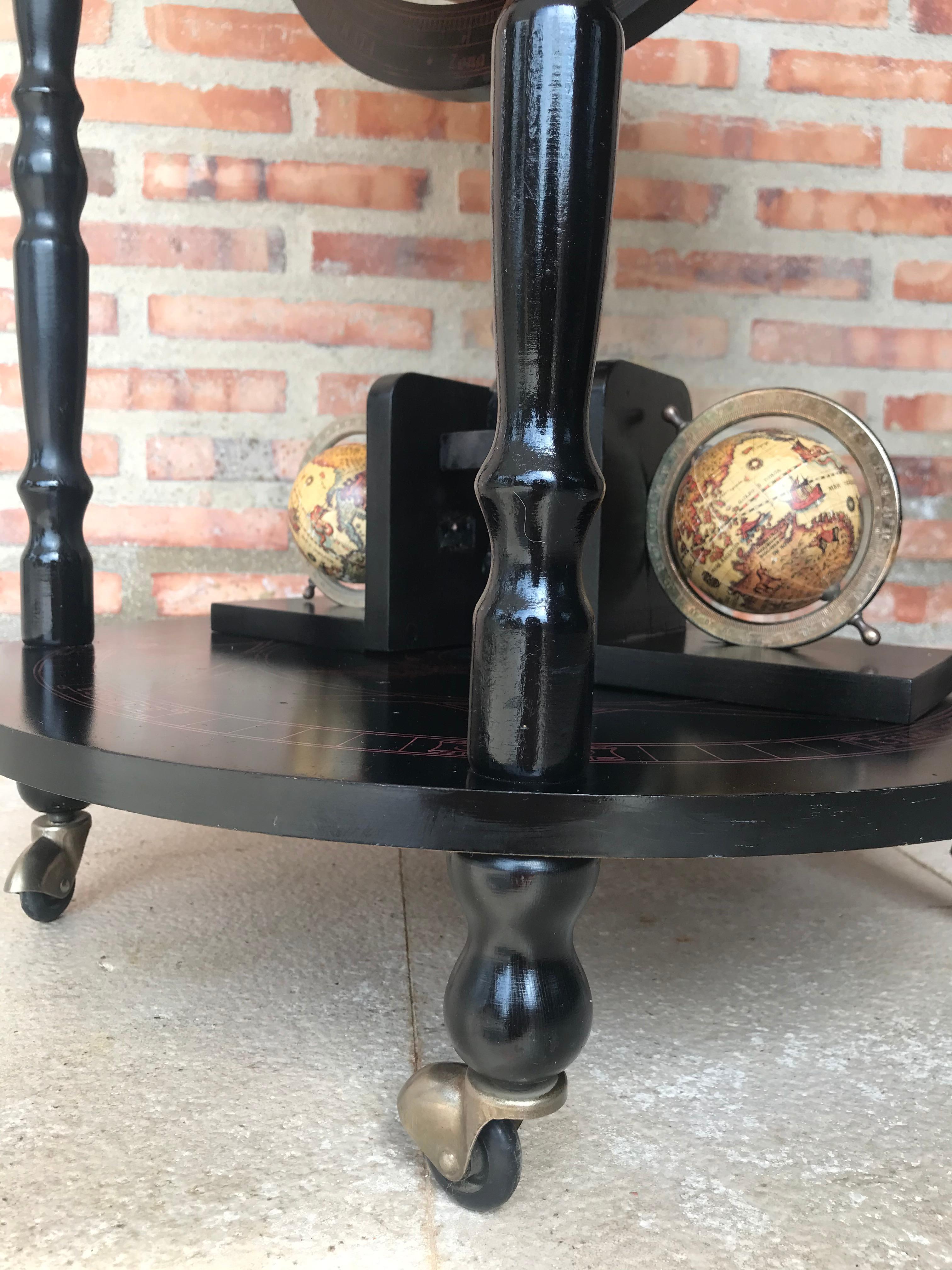 Art Deco Style Globe Cocktail Black Ebonized Cabinet Dry Bar 3