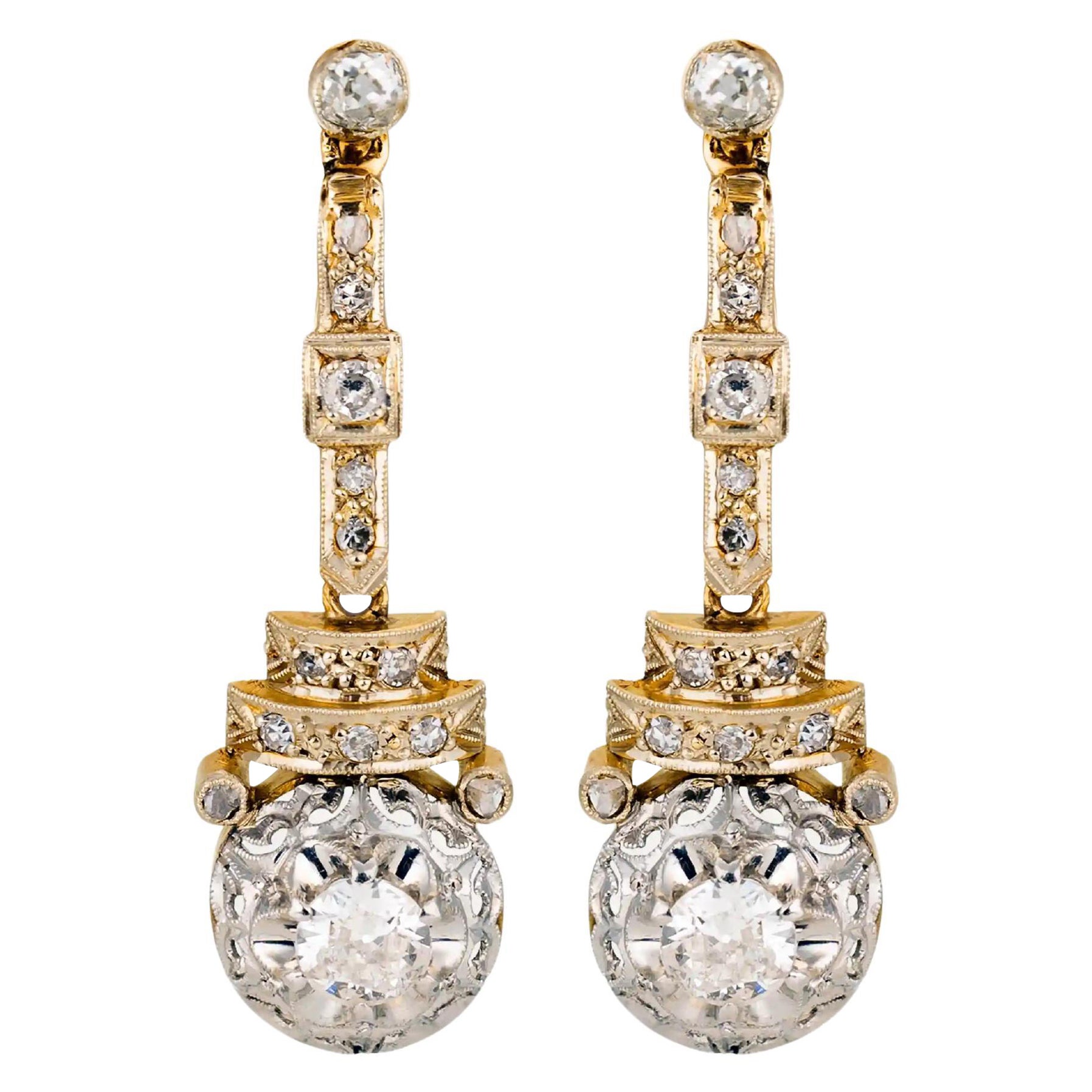 Art Deco Style Gold and Diamond Earrings For Sale