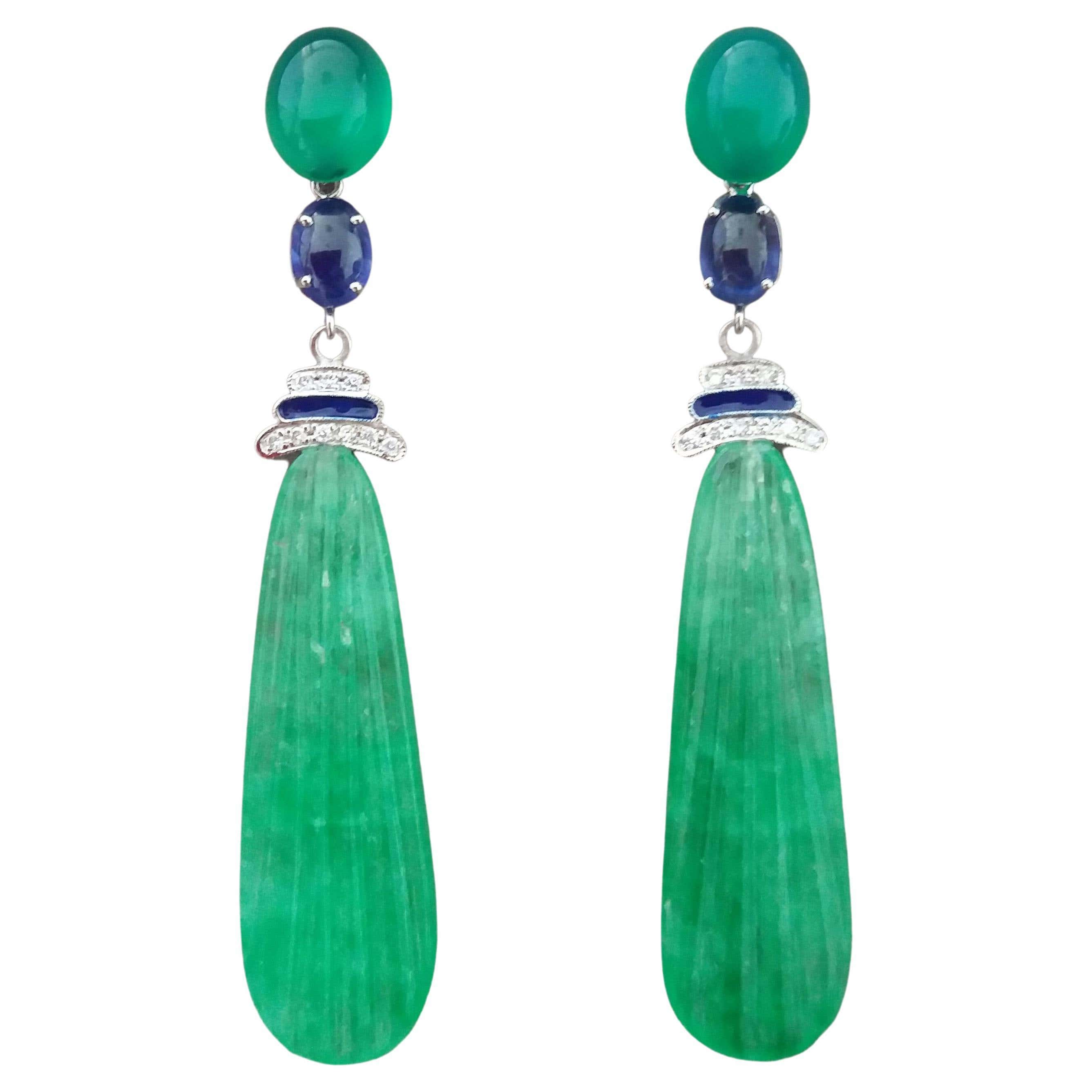 Pendientes Gotas de Jade Esmaltado Zafiro Azul Oro Onix Verde Estilo Art Déco