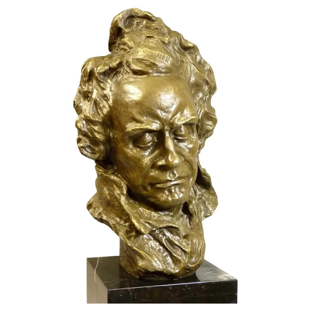 Art Deco Style Gold Bronze Beethoven Bust Sculpture For Sale