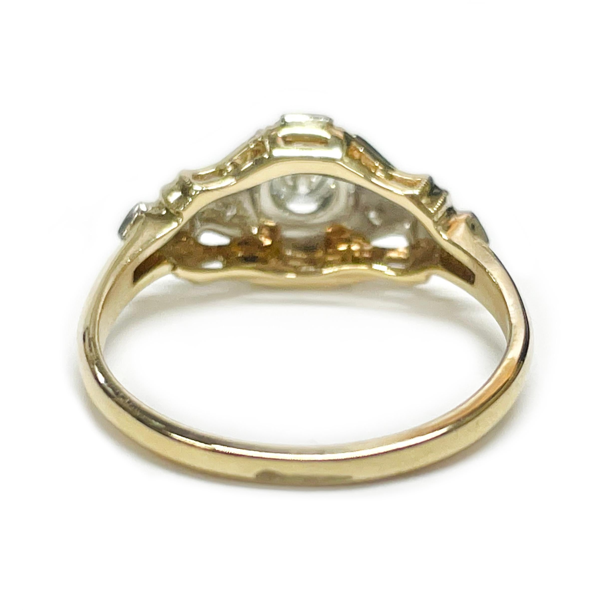 Art Deco Stil Gold Diamant Ring im Zustand „Gut“ im Angebot in Palm Desert, CA