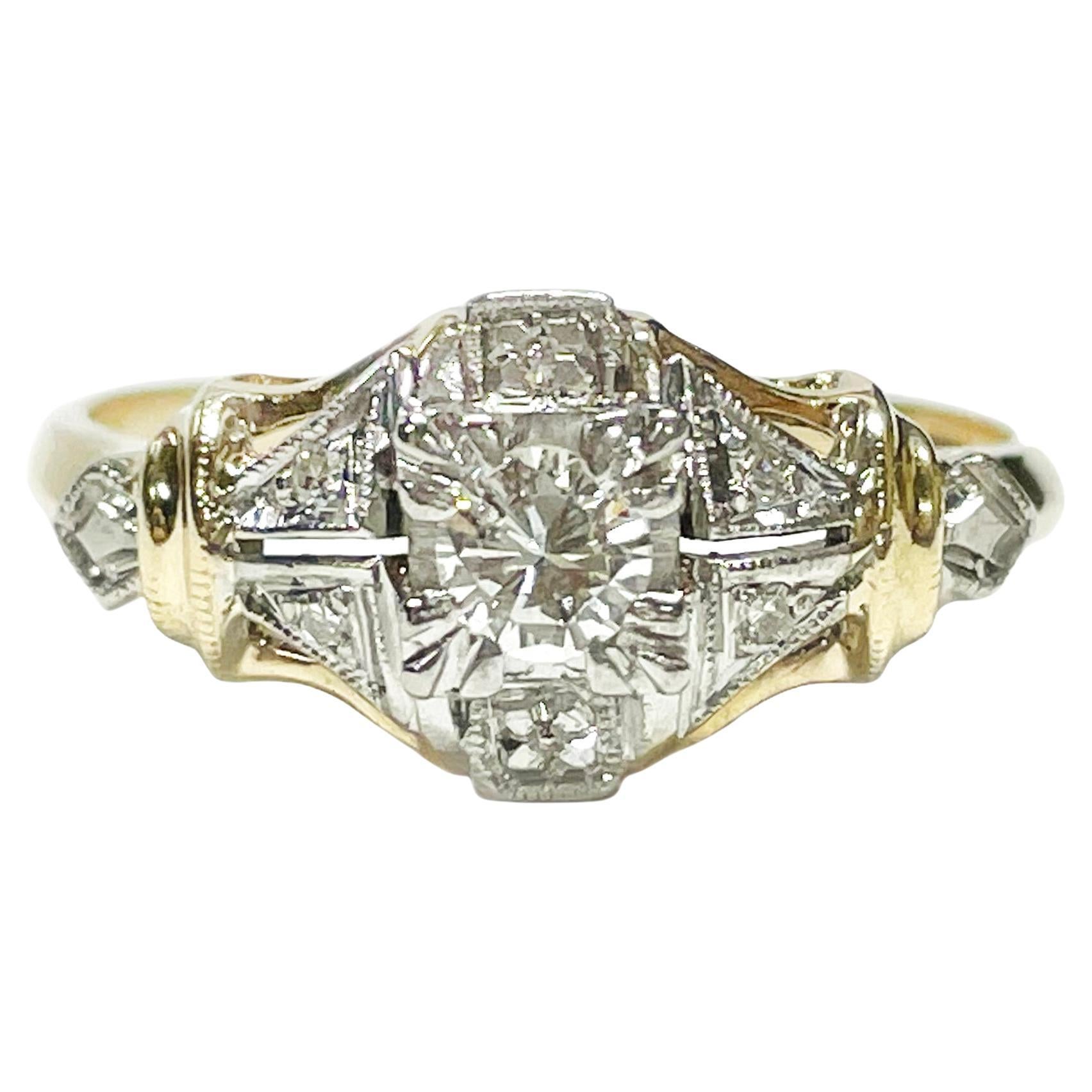Art Deco Style Gold Diamond Ring For Sale
