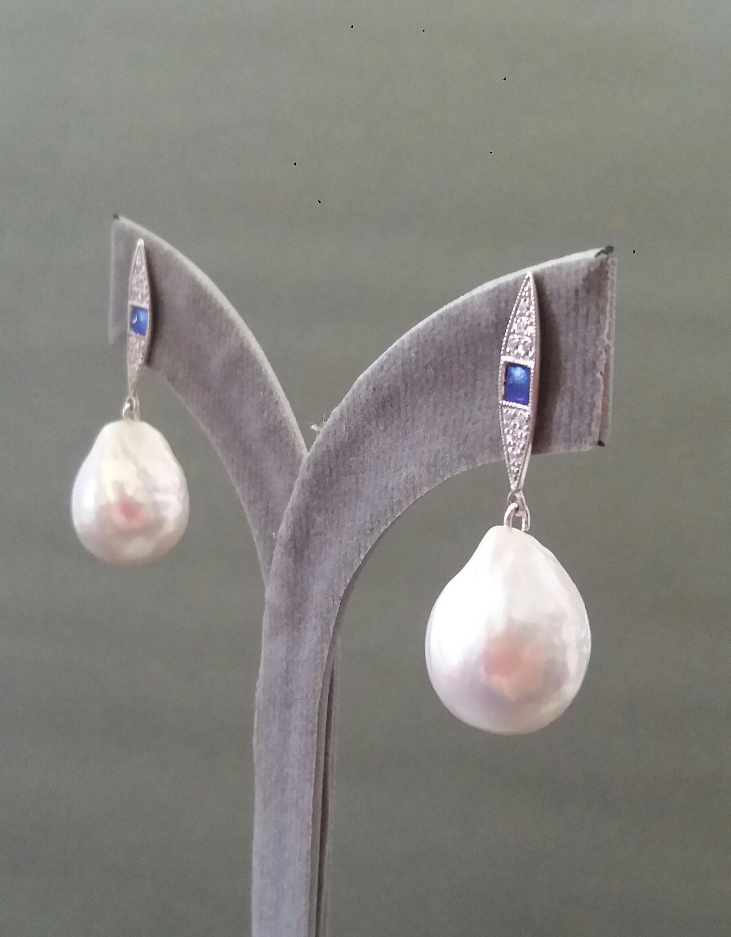 Art Deco Style Gold Diamonds Blue Enamel Pear Shape Baroque Pearls Earrings 3