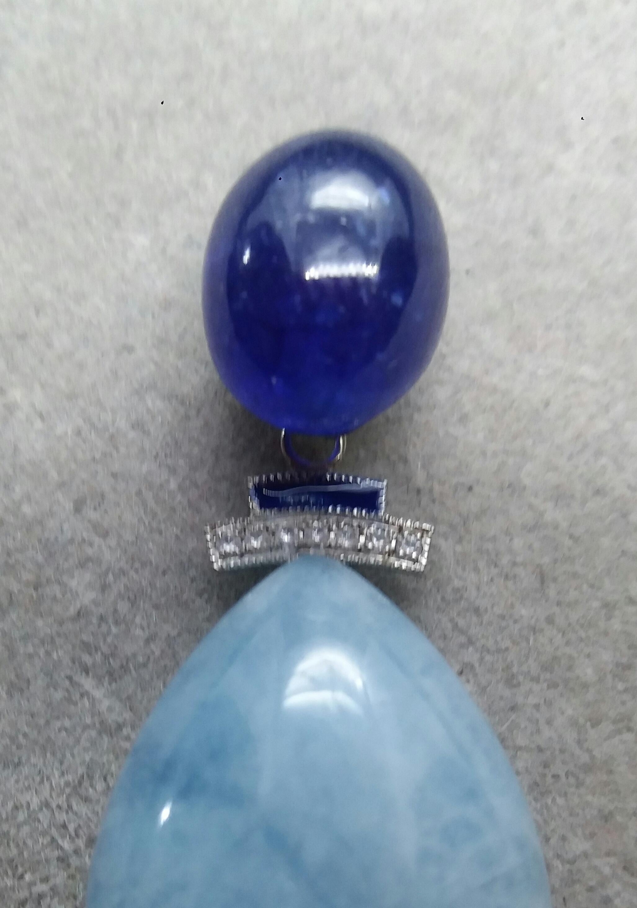Art Deco Style Gold Diamonds Blue Sapphire Enamel Aquamarine Drops Earrings 5