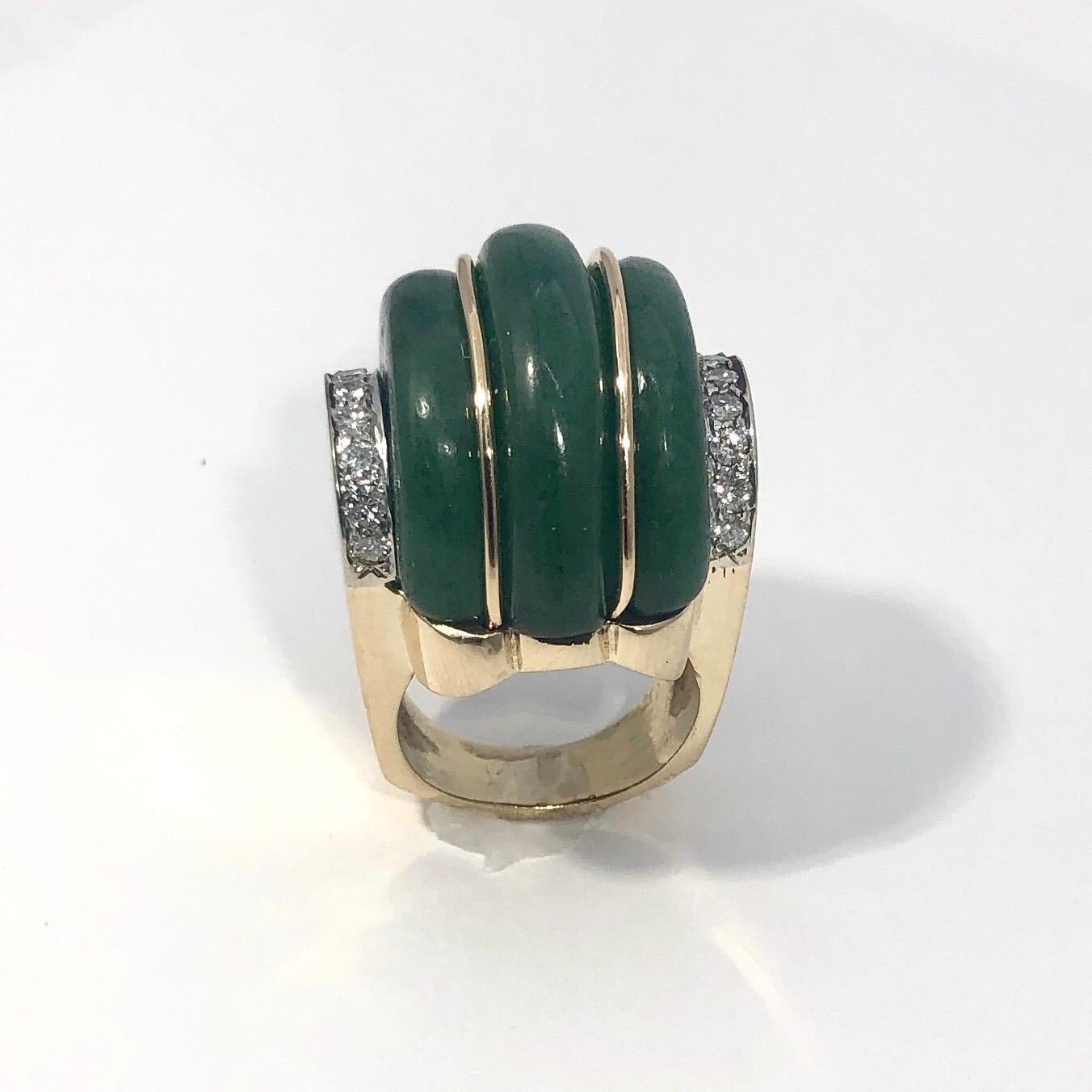 Women's Art Deco Style Gold, Green Aventurine and Diamond Ring