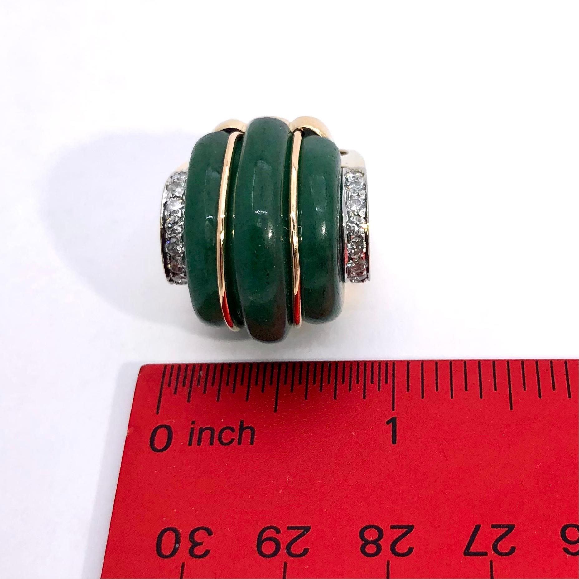Art Deco Style Gold, Green Aventurine and Diamond Ring 2