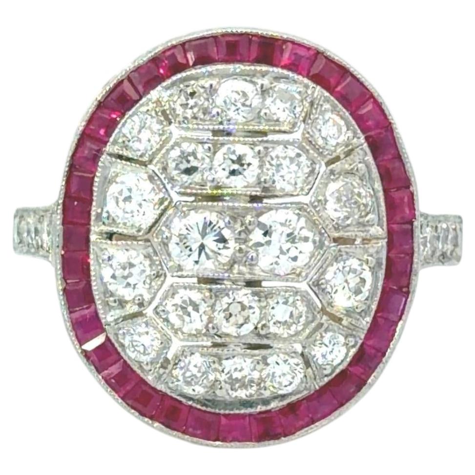 Art Deco style Gold & Platinum Diamond Ruby Ring
