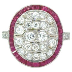 Art Deco style Gold & Platinum Diamond Ruby Ring