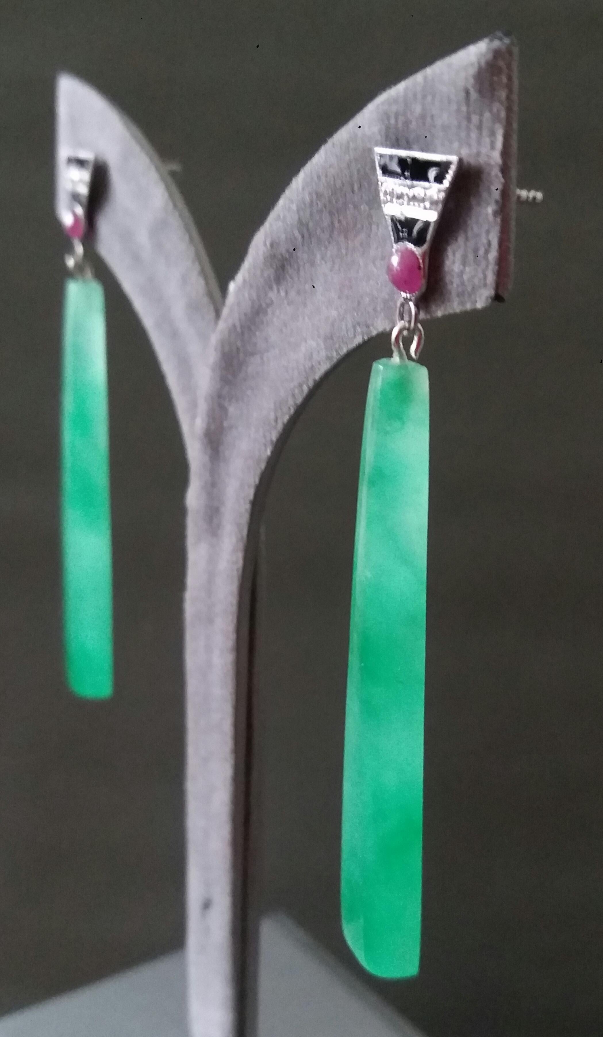 Art Deco Style Gold Rubies Diamonds Black Enamel Engraved Jade Dangle Earrings For Sale 5