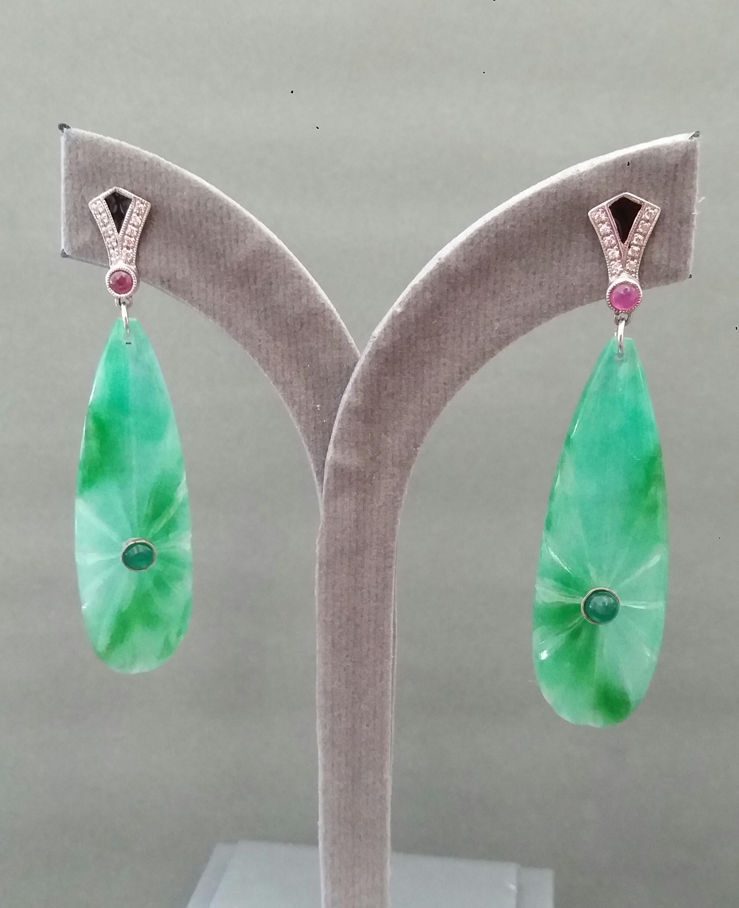 Art Deco Style Gold Rubies Emeralds Diamonds Black Enamel Jade Dangle Earrings For Sale 3