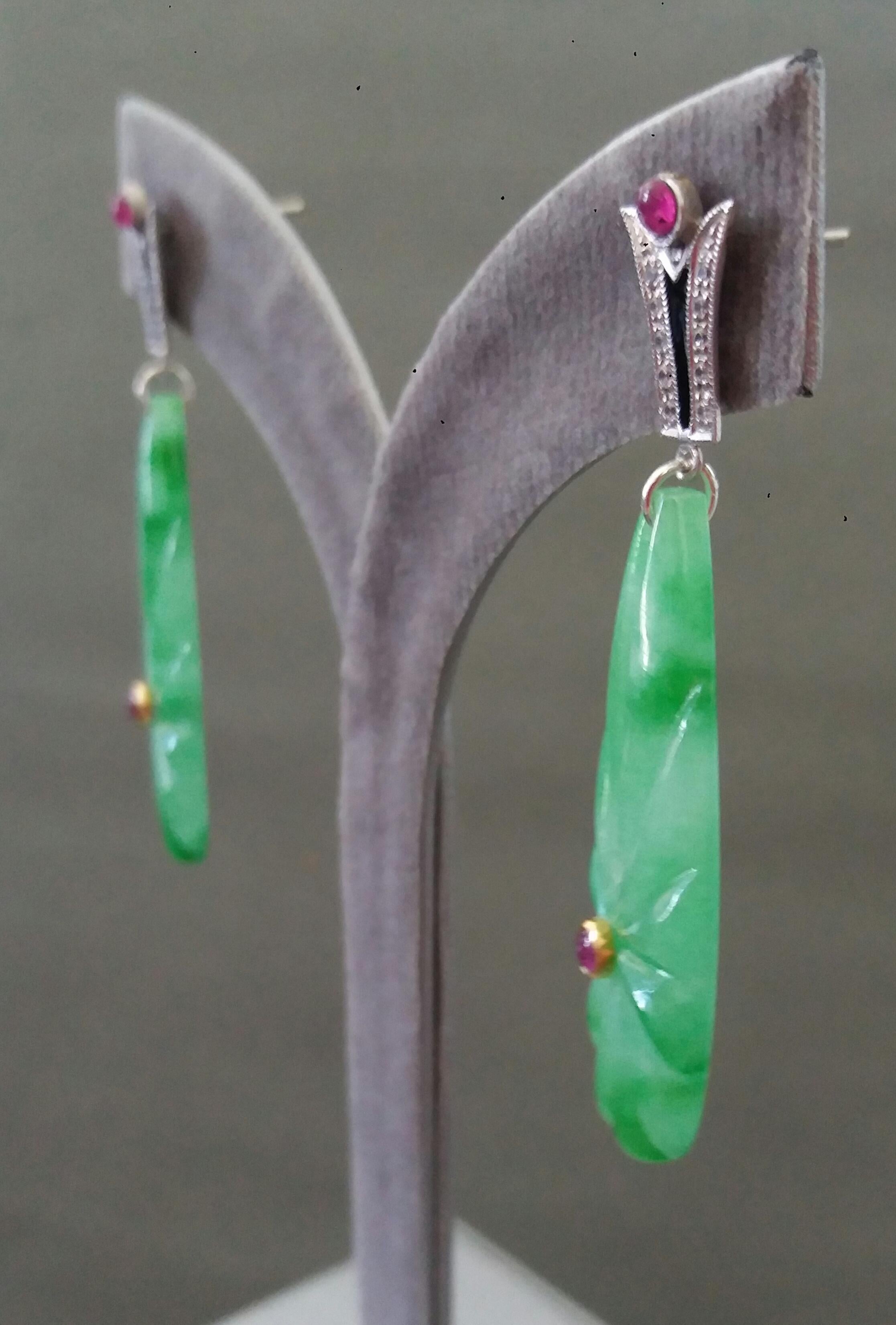 Art Deco Style Gold Rubies Emeralds Onyx Diamonds Enamel Jade Dangle Earrings For Sale 5