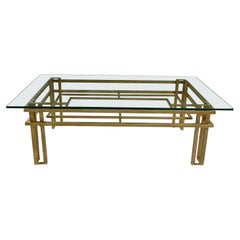 Art Deco Style Gold Steel Tube Rectangle Coffee Table Glass or Brown Marble Top