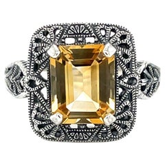 Bague filigrane en argent sterling et citrine dorée de style Art déco