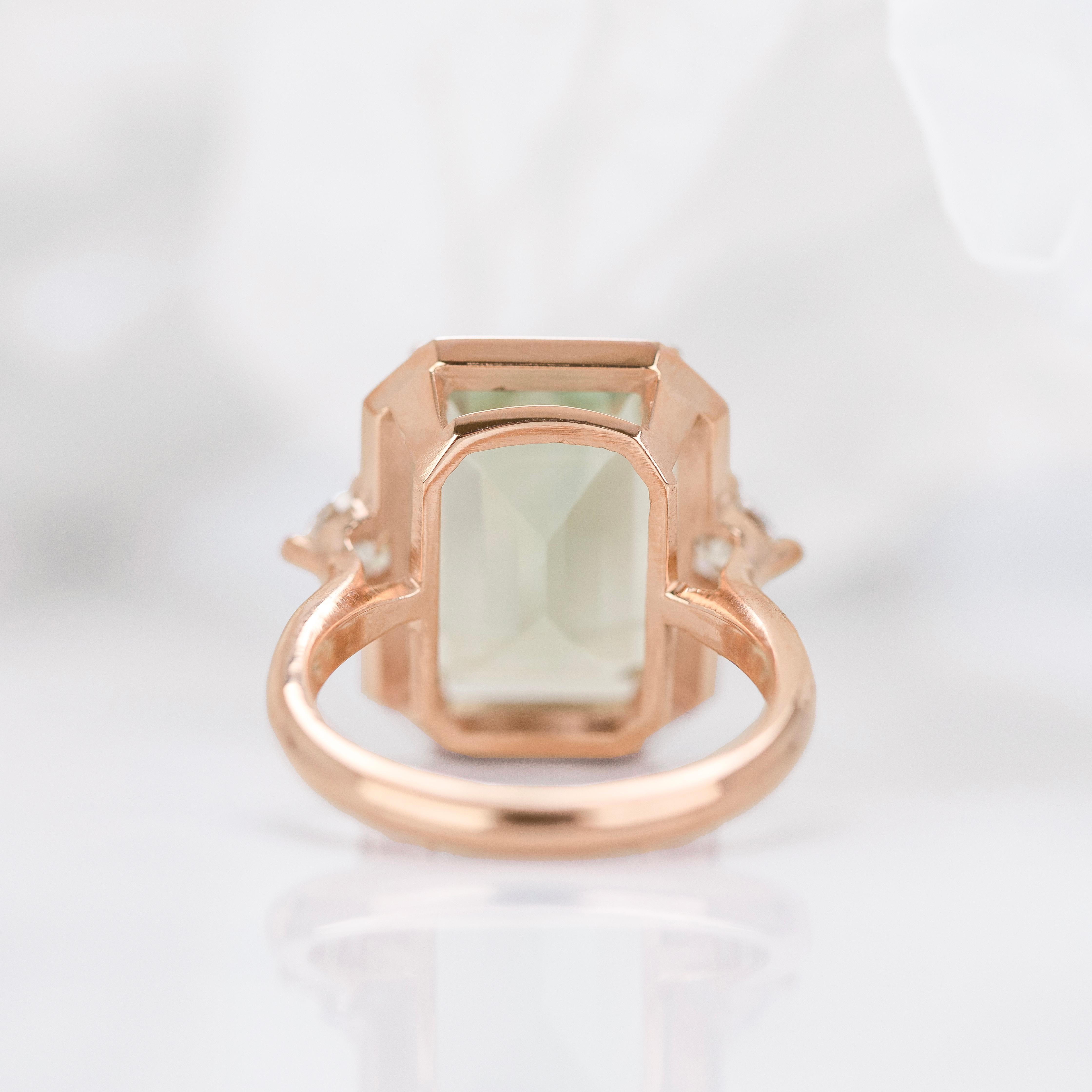 Women's or Men's Art Deco Style, Green Amethyst Stone and Moissanite Ring, 925 sterling silver For Sale