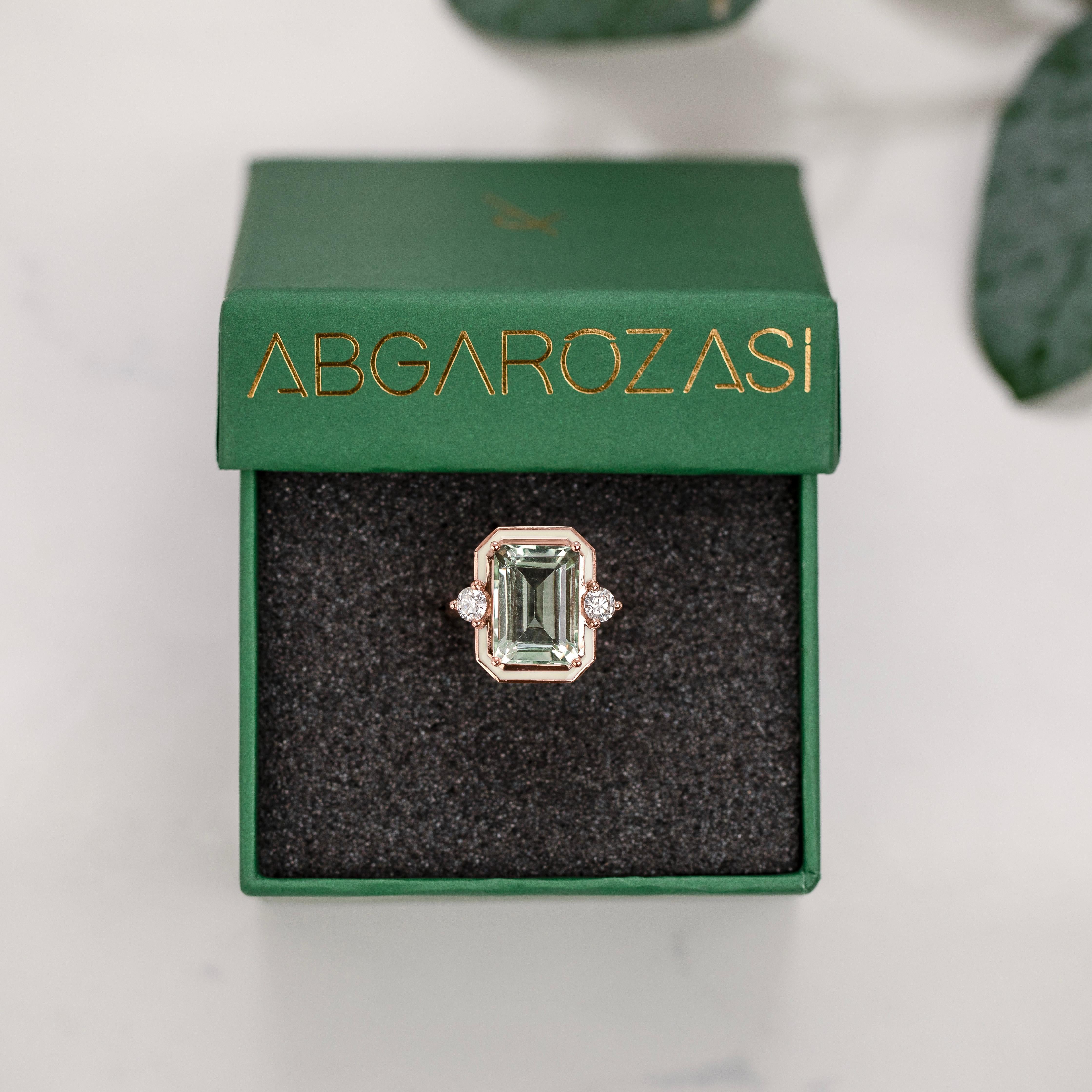 Art Deco Style, Green Amethyst Stone and Moissanite Ring, 925 sterling silver For Sale 4