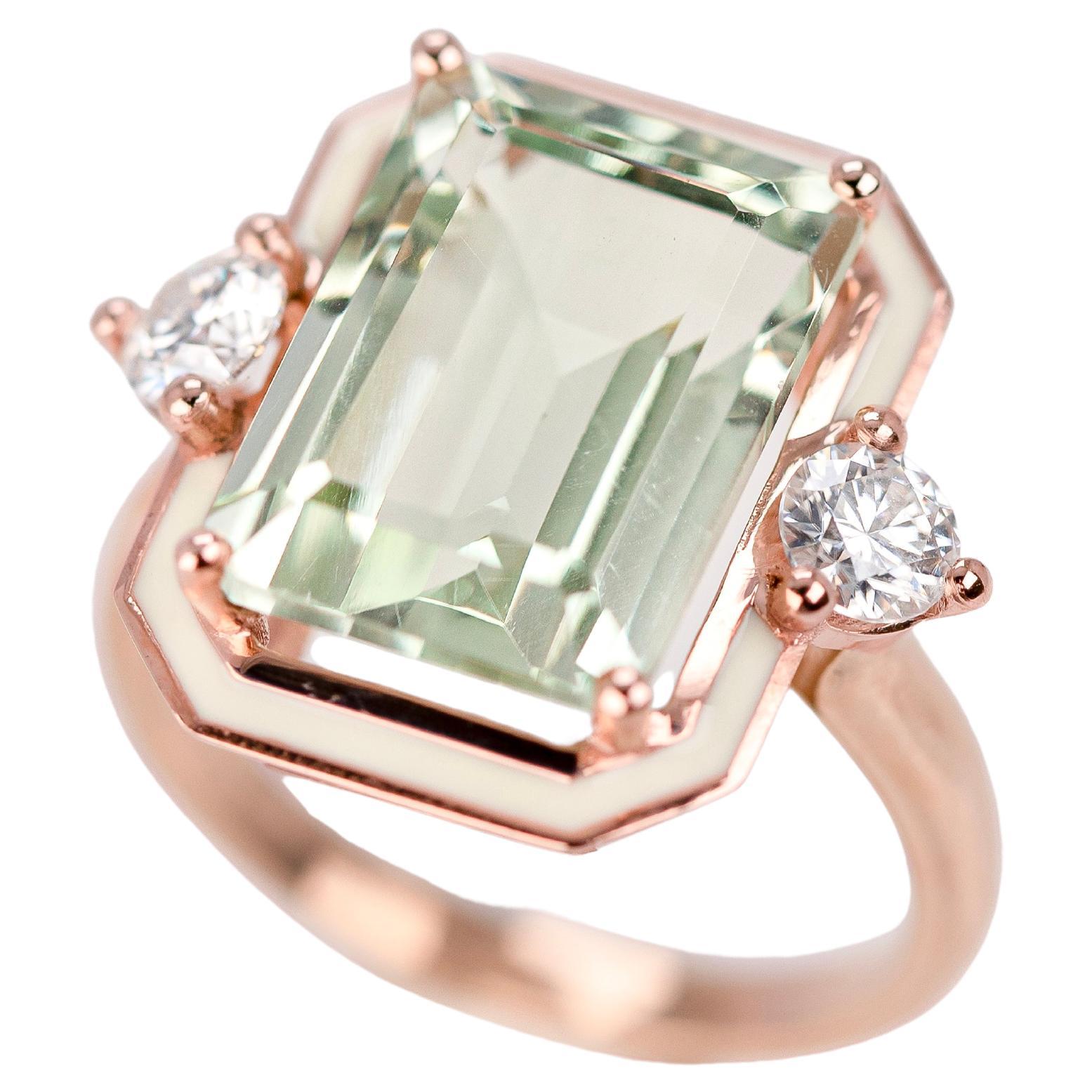 Bague de style Art déco, pierre d'améthyste verte et moissanite, argent sterling 925