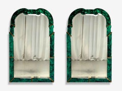 Art Deco Style, Green Antiqued Beveled Glass, Venetian Wall Mirrors, 21st c.