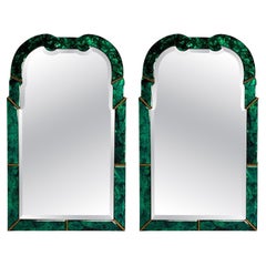 Art Deco Style, Green Antiqued Beveled Glass, Venetian Wall Mirrors