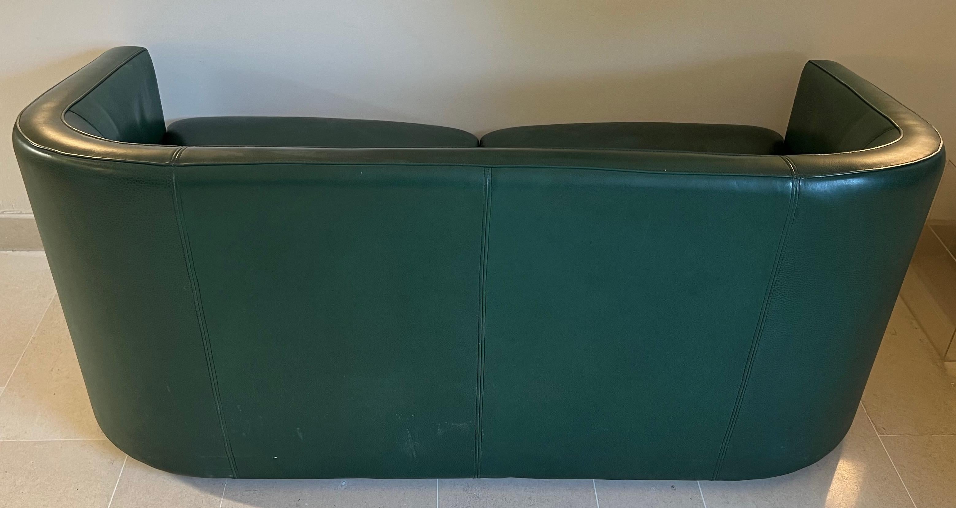 Art Deco Style Green Leather Three Seats Sofa. Circa 1980 For Sale 2