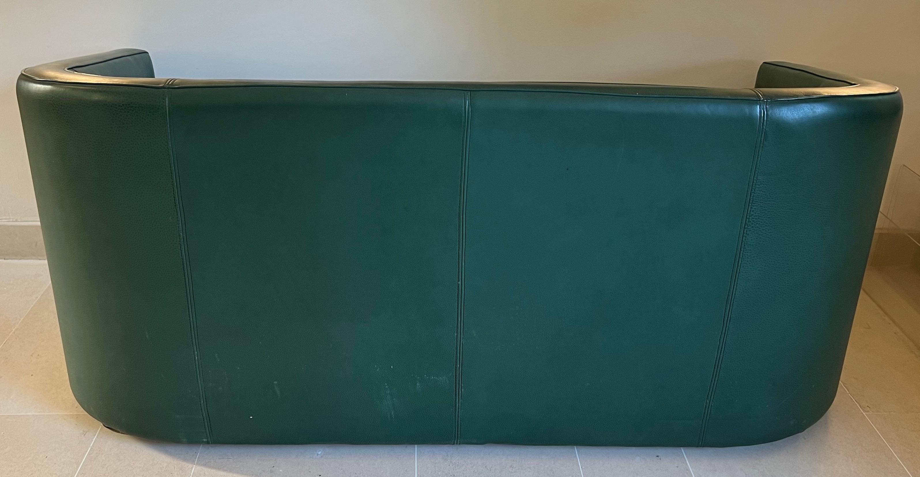 Art Deco Style Green Leather Three Seats Sofa. Circa 1980 For Sale 4