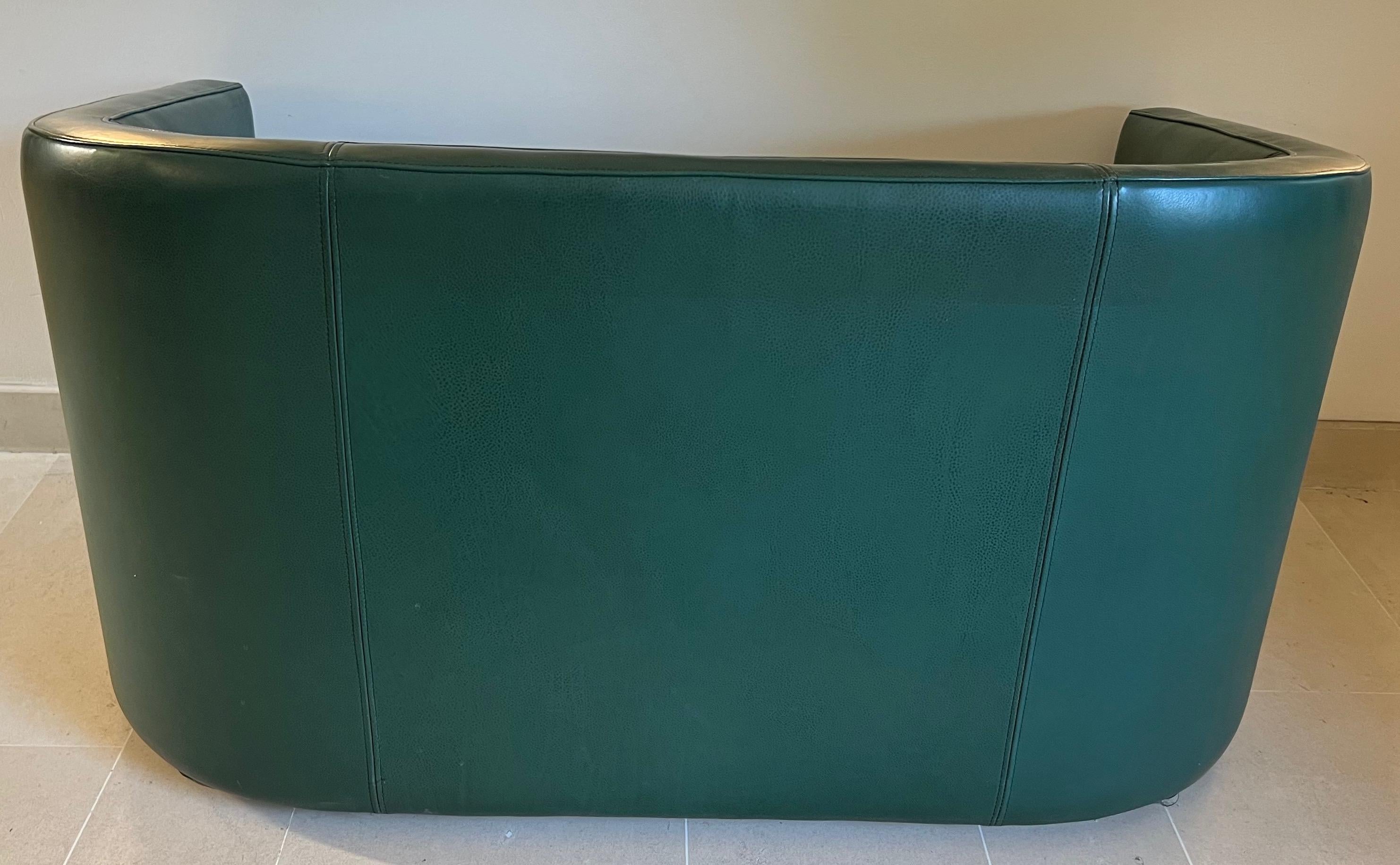 Art Deco Style Green Leather Two Seats Sofa. Circa 1980 5