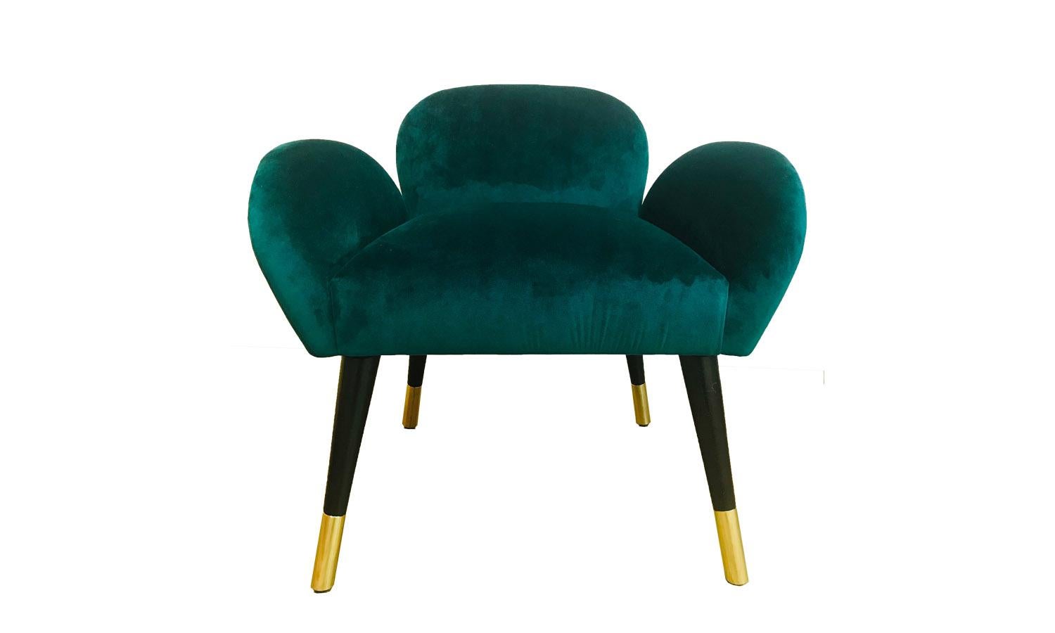 Polished Organic Modern Art Deco Style Velvet & Brass Dining Chair Patagonia Handcrafted  For Sale