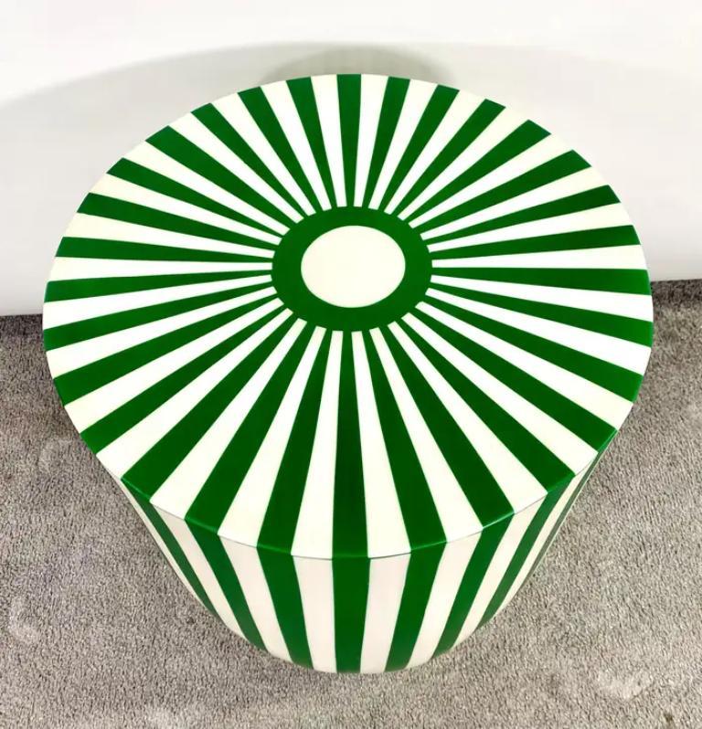 Art Deco Style Green & White Cylindrical Resin Side, End Table or Stool, a Pair For Sale 6