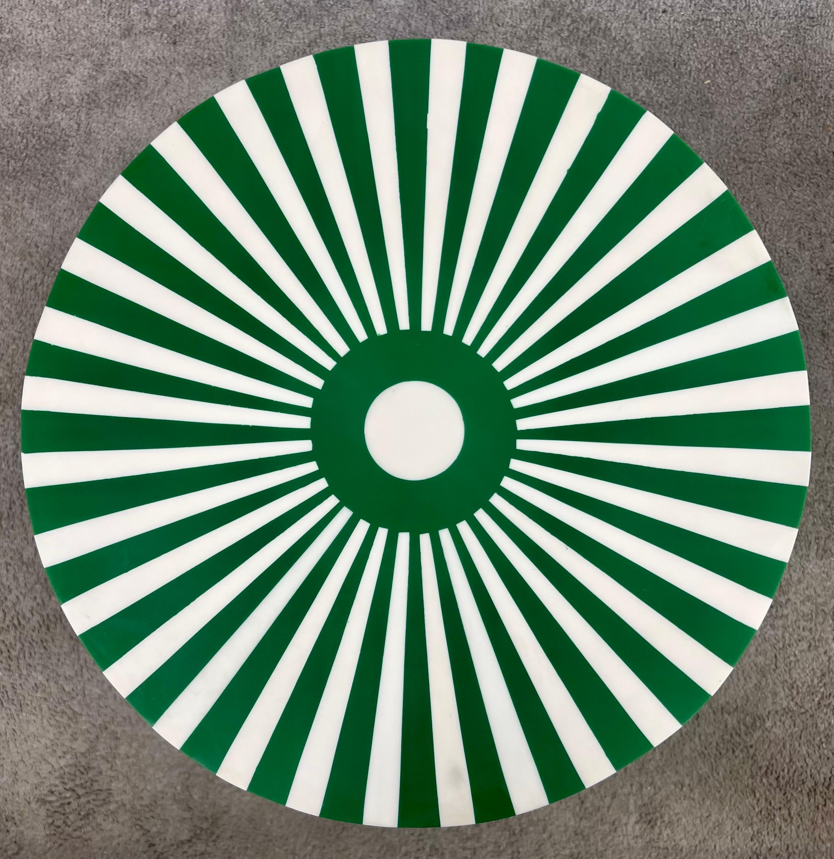 Art Deco Style Green & White Cylindrical Resin Side, End Table or Stool, a Pair For Sale 1