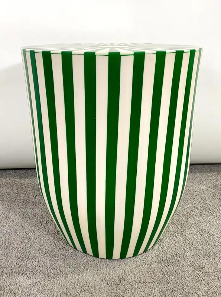 Art Deco Style Green & White Cylindrical Resin Side, End Table or Stool, a Pair For Sale 2