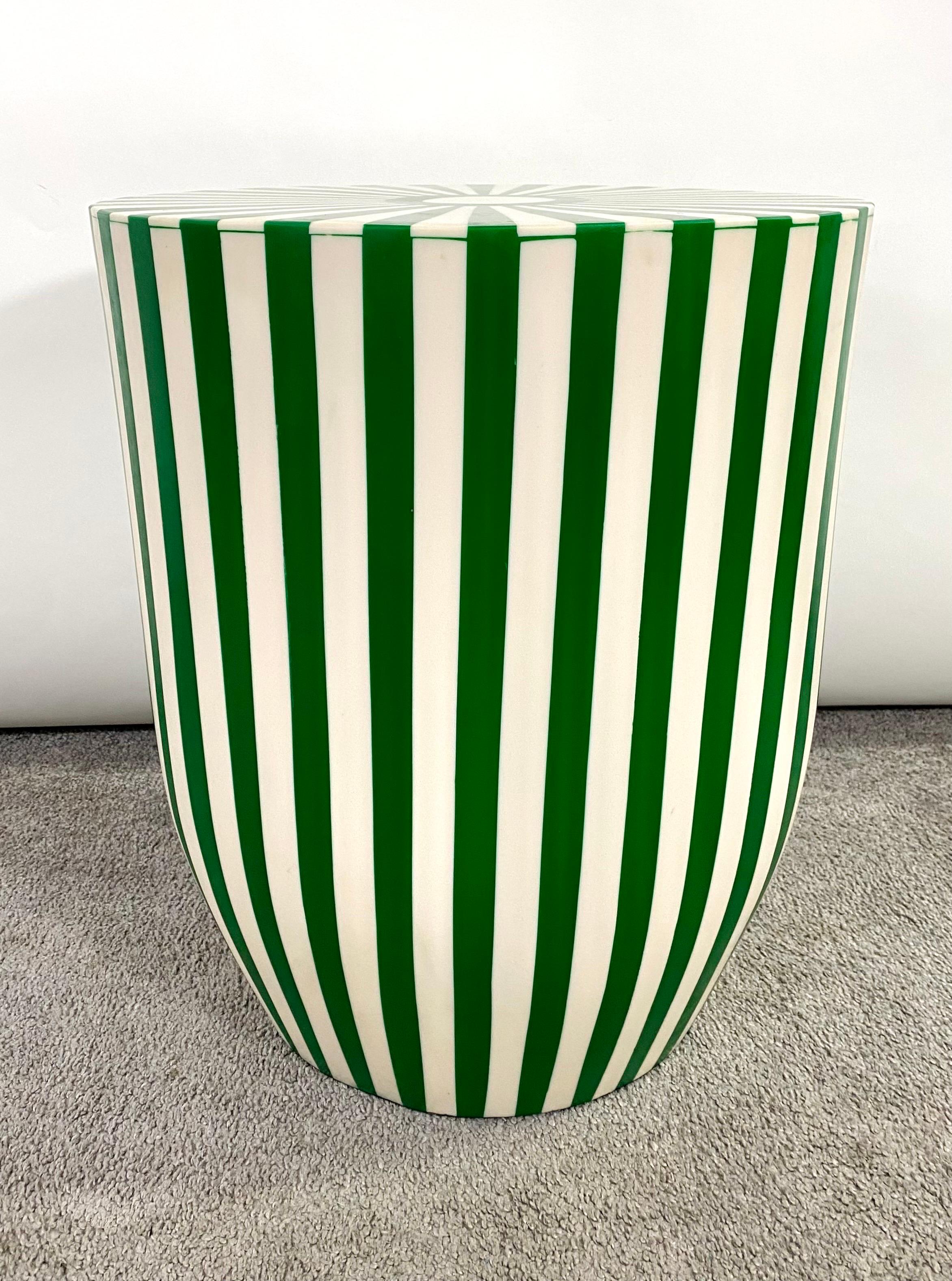 Art Deco Style Green & White Resin Side, End Table or Stool, a Pair For Sale 1