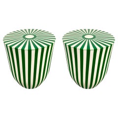 Art Deco Style Green & White Resin Side, End Table or Stool, a Pair