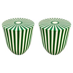 Vintage Art Deco Style Green & White Resin Side, End Table or Stool, a Pair