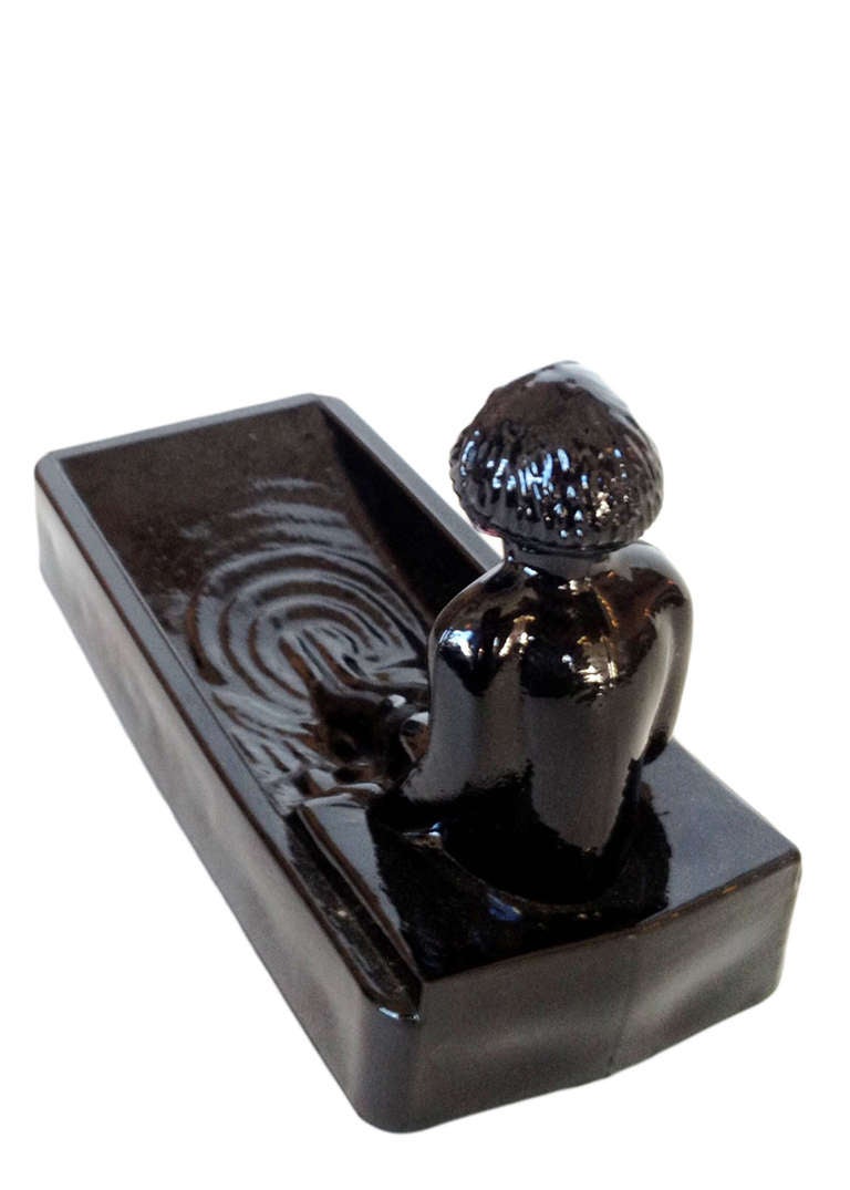 American Art Deco Style H. Hoffman Black Onyx Glass Soap Dish