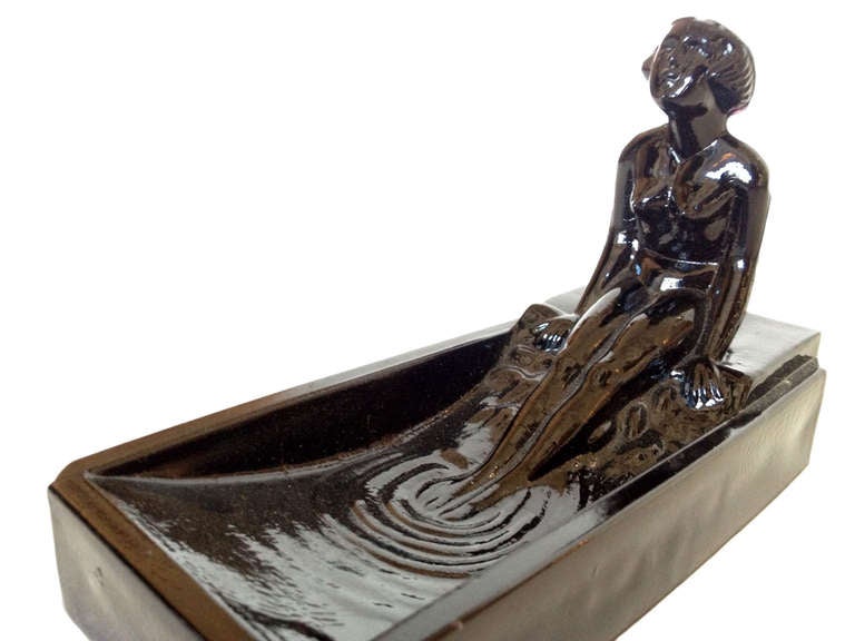 Art Deco Style H. Hoffman Black Onyx Glass Soap Dish In Excellent Condition In Van Nuys, CA