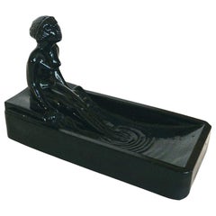 Art Deco Style H. Hoffman Black Onyx Glass Soap Dish