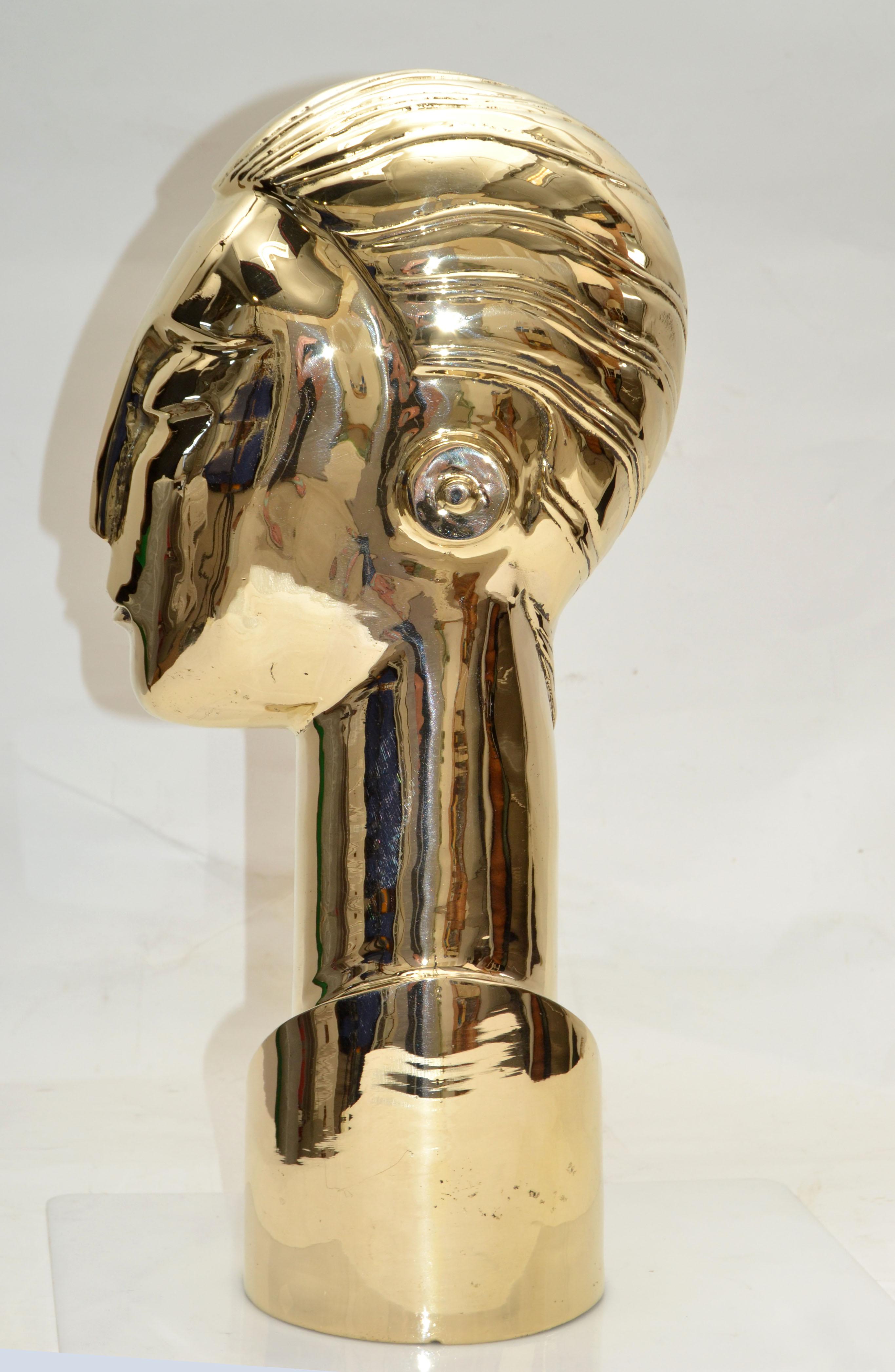 Mid-20th Century Art Deco Style Hagenauer Manner Bronze Bust, Figurative Sculpture Elongated Neck For Sale