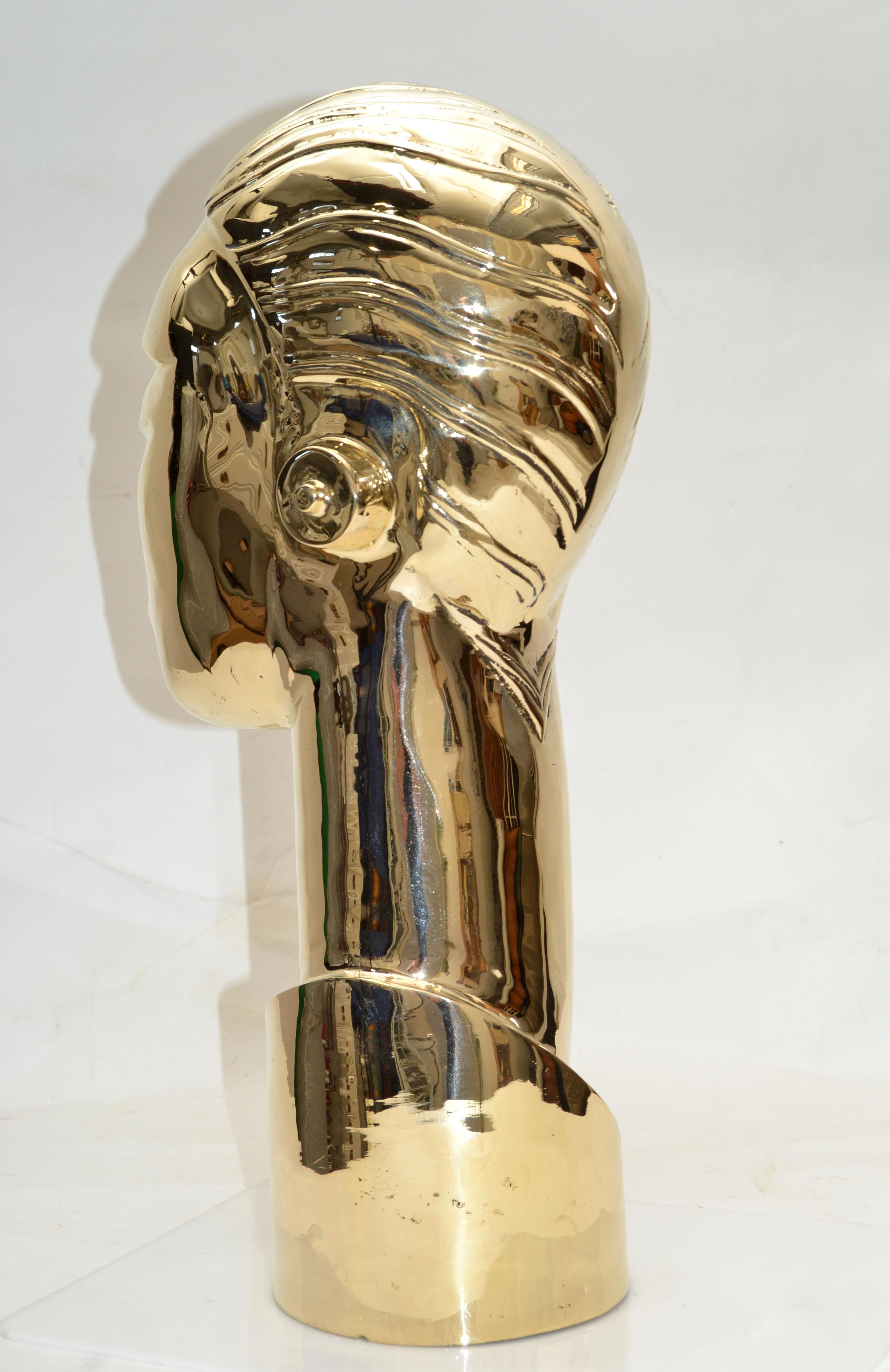 Art Deco Style Hagenauer Manner Bronze Bust, Figurative Sculpture Elongated Neck For Sale 1