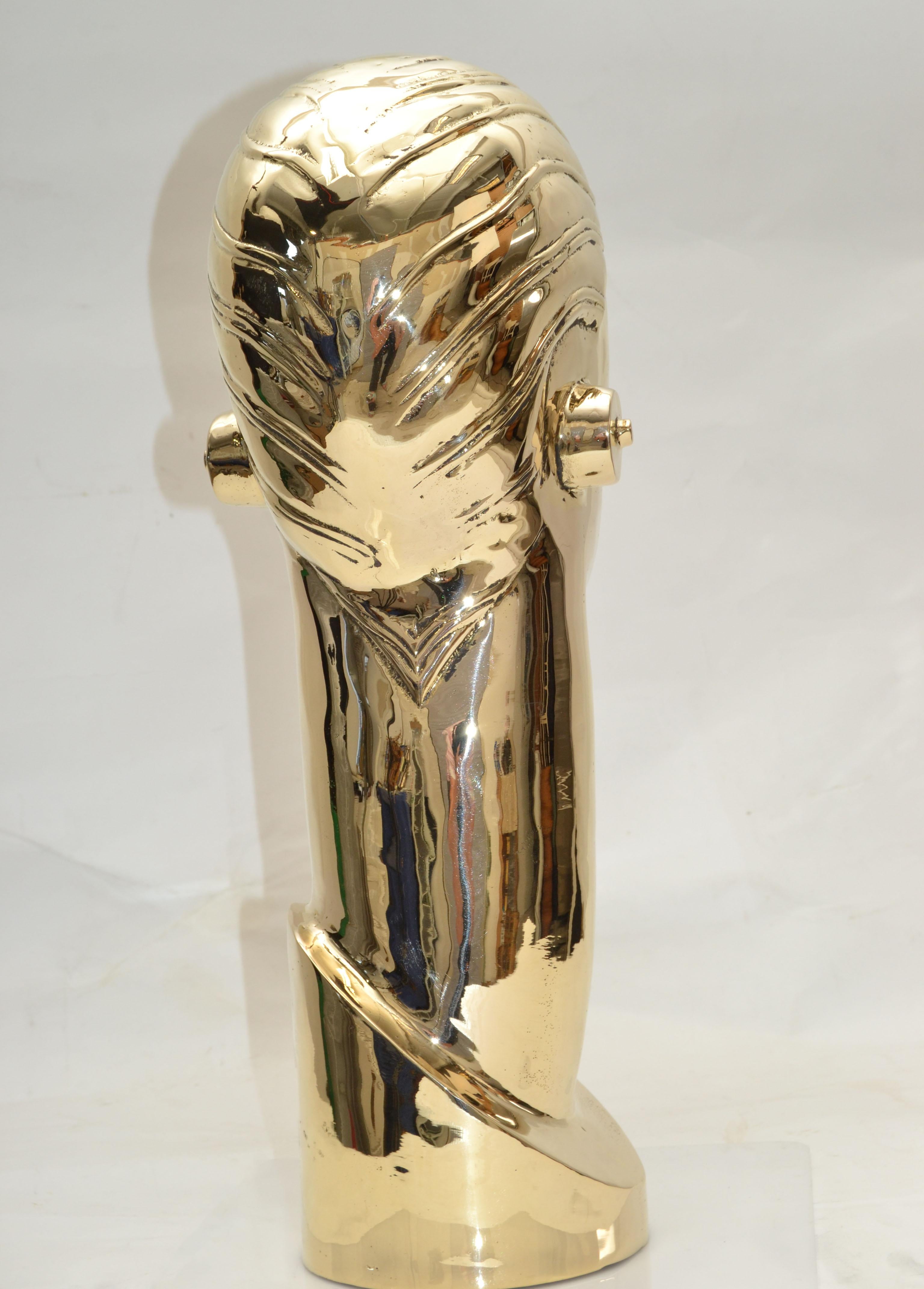 Art Deco Style Hagenauer Manner Bronze Bust, Figurative Sculpture Elongated Neck For Sale 2