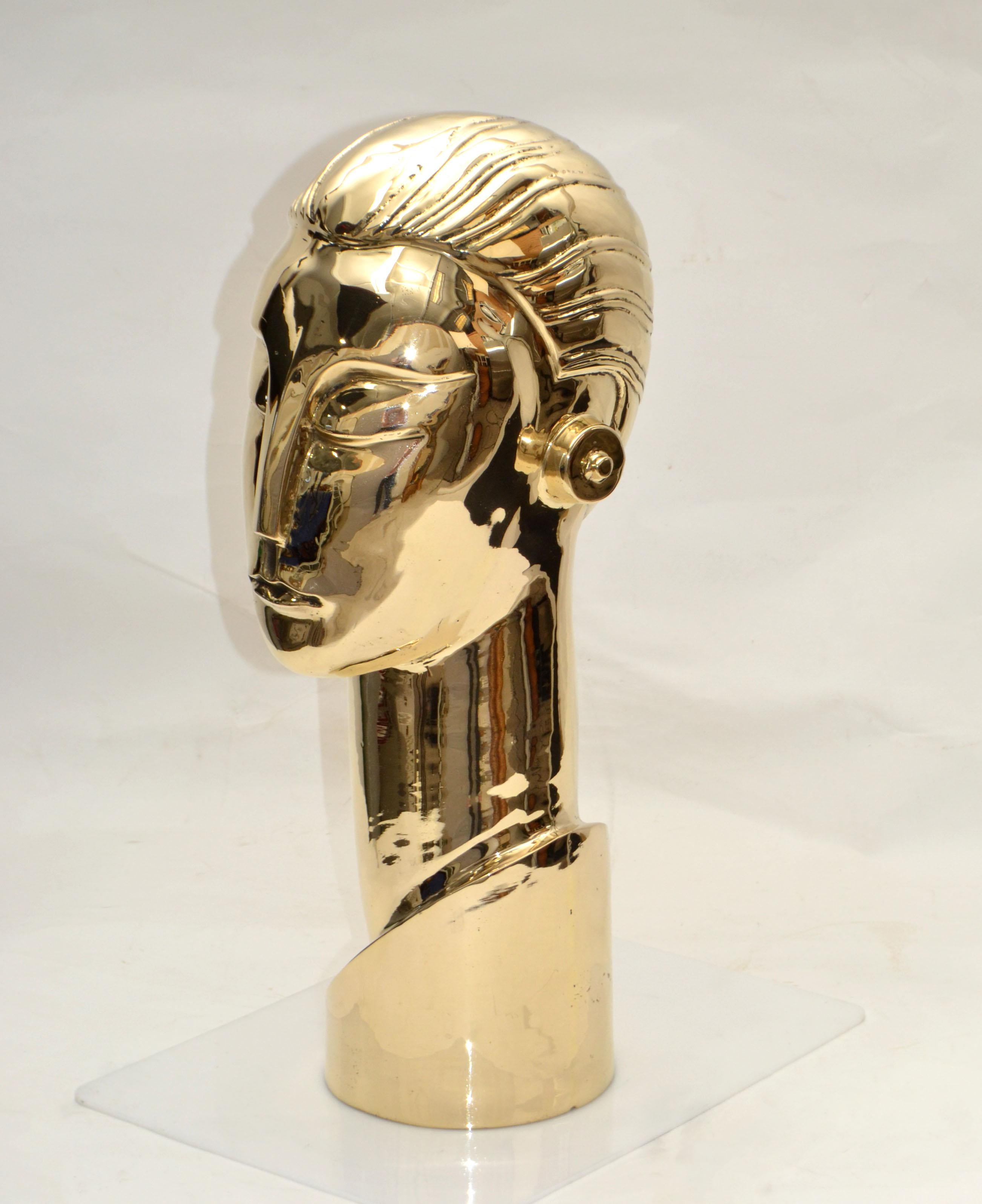 Art Deco Style Hagenauer Manner Bronze Bust, Figurative Sculpture Elongated Neck For Sale 4