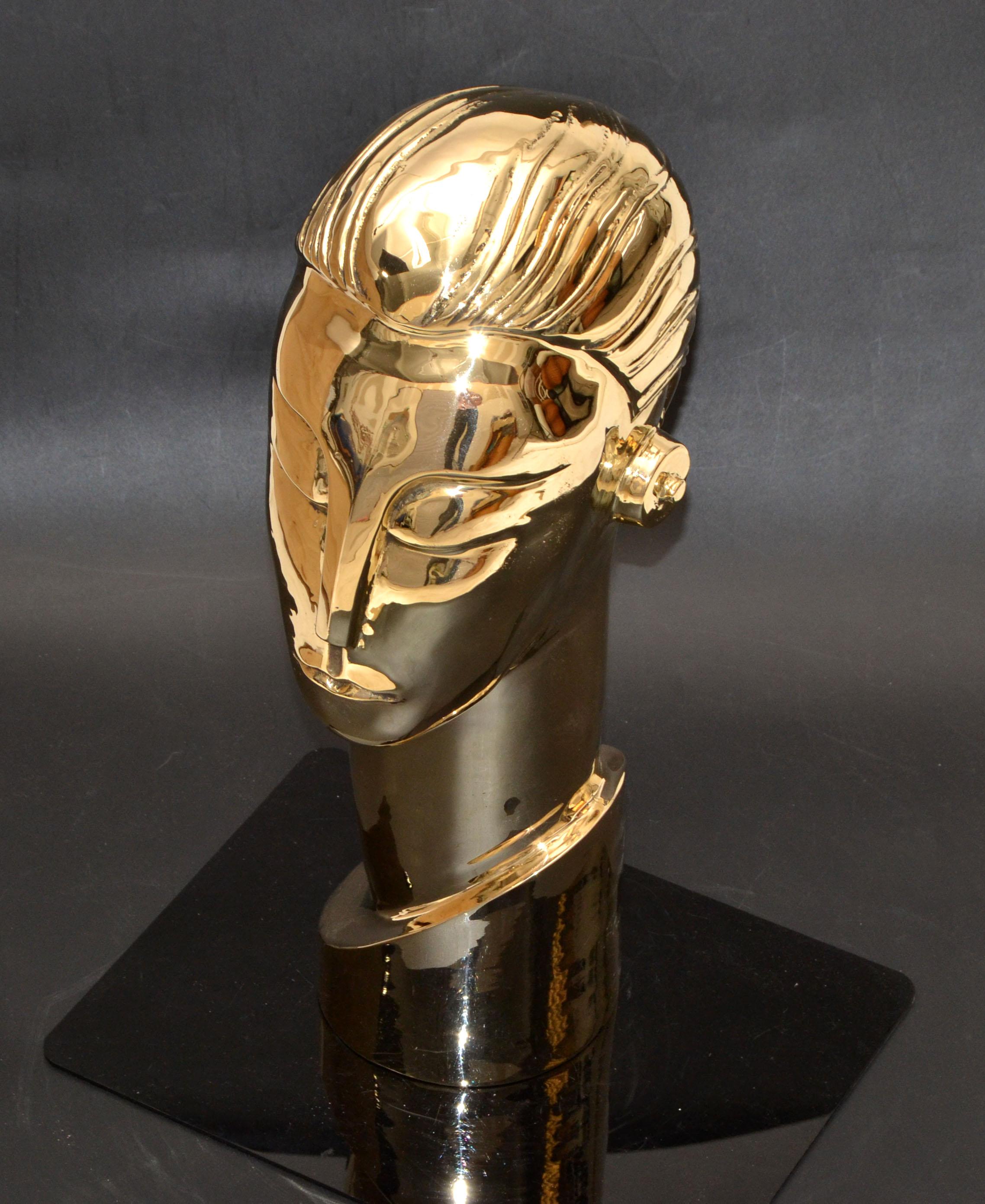 Art Deco Style Hagenauer Manner Bronze Bust, Figurative Sculpture Elongated Neck For Sale 5