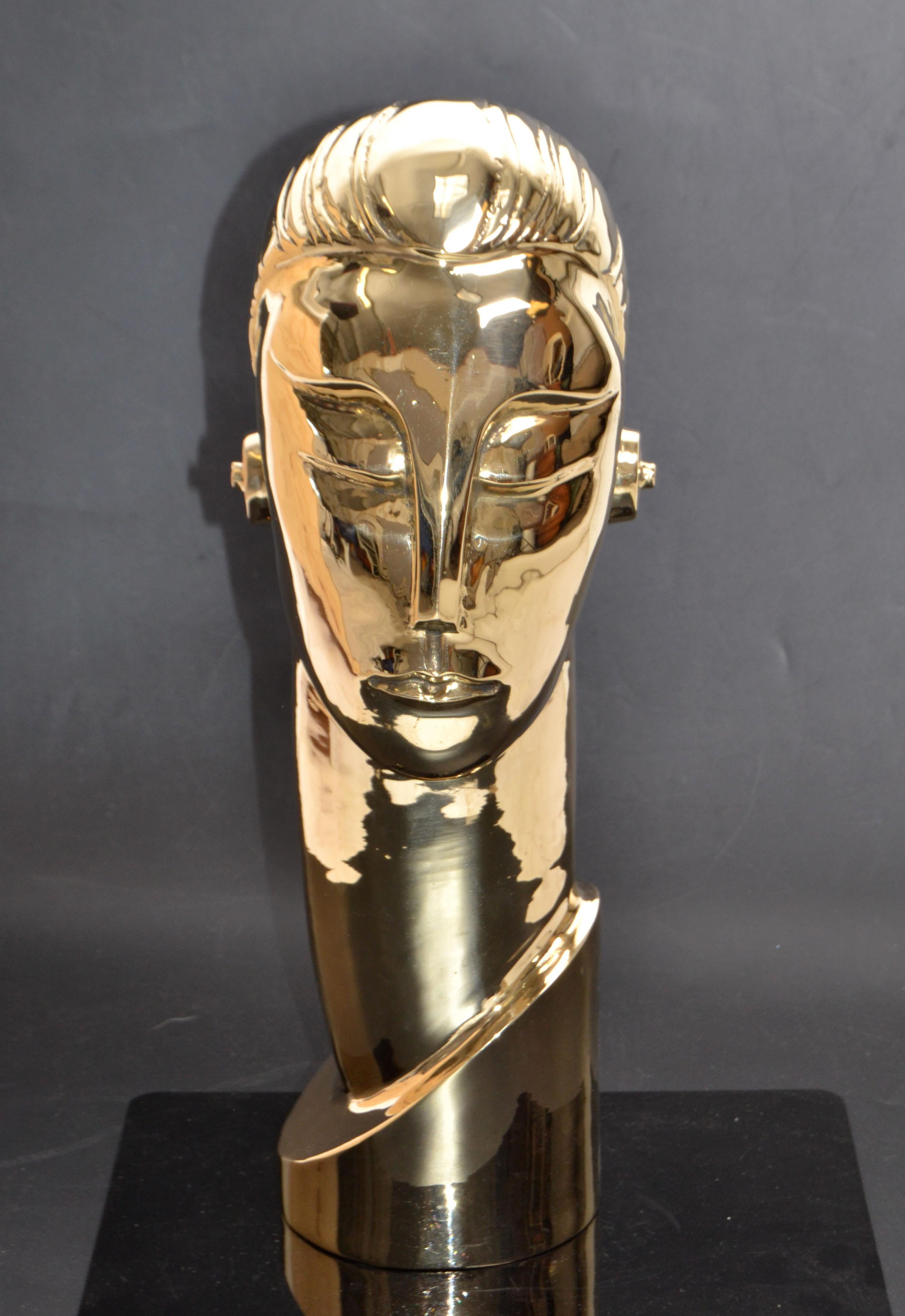 Art Deco Style Hagenauer Manner Bronze Bust, Figurative Sculpture Elongated Neck For Sale 6