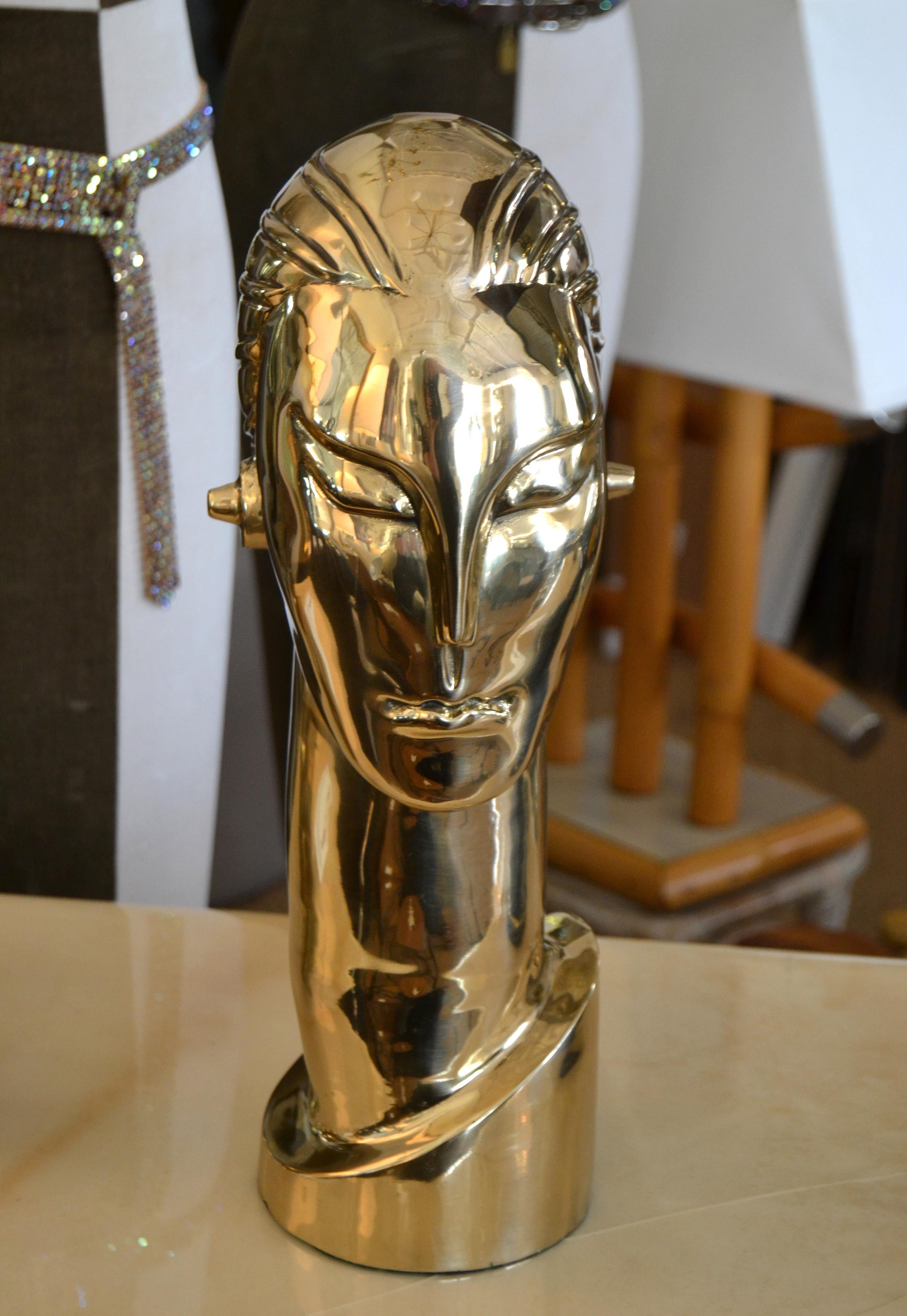 Mid-Century Modern Art Deco Style Hagenauer Manner Bronze Bust, Figurative Sculpture Elongated Neck