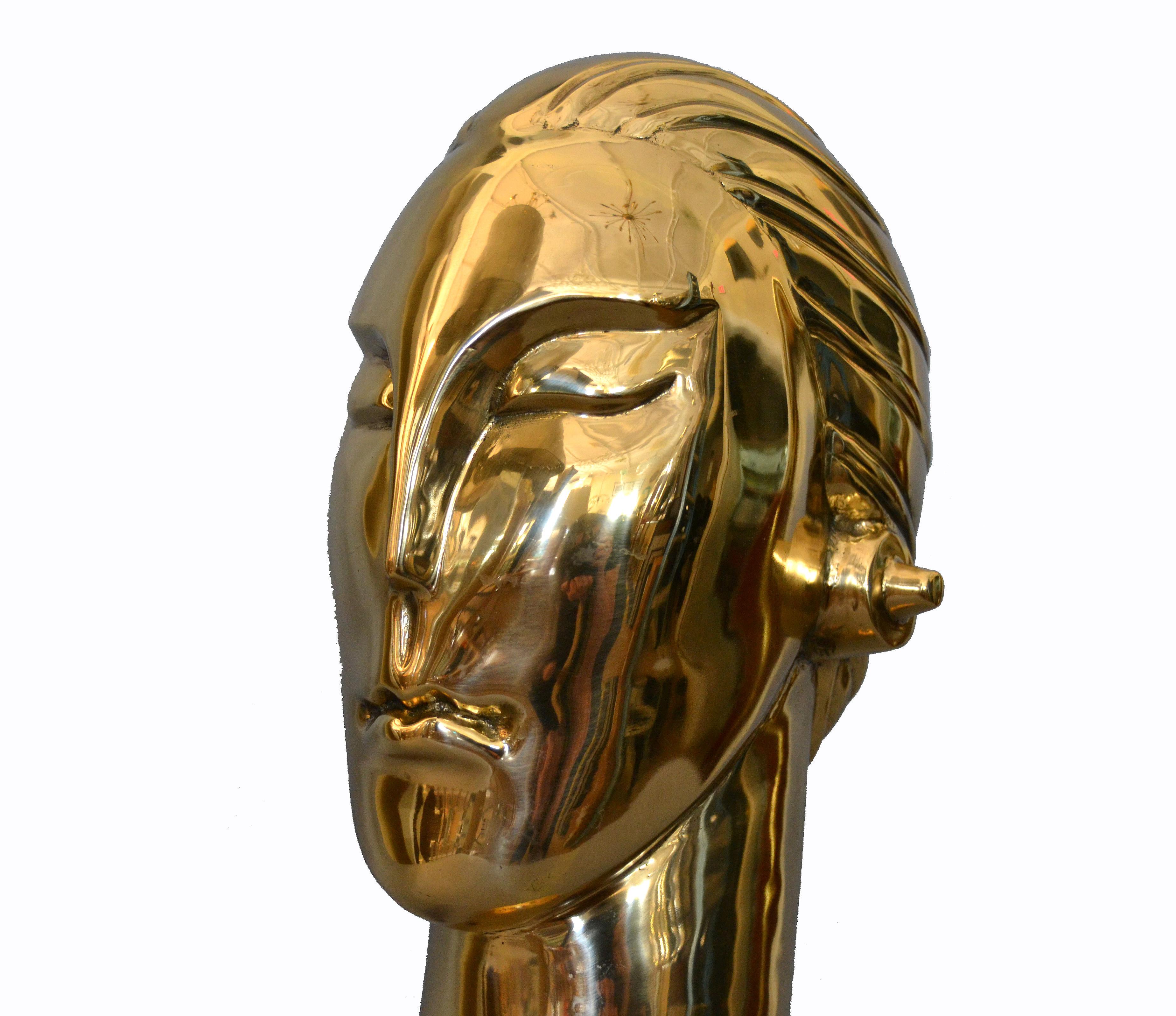 American Art Deco Style Hagenauer Manner Bronze Bust, Figurative Sculpture Elongated Neck