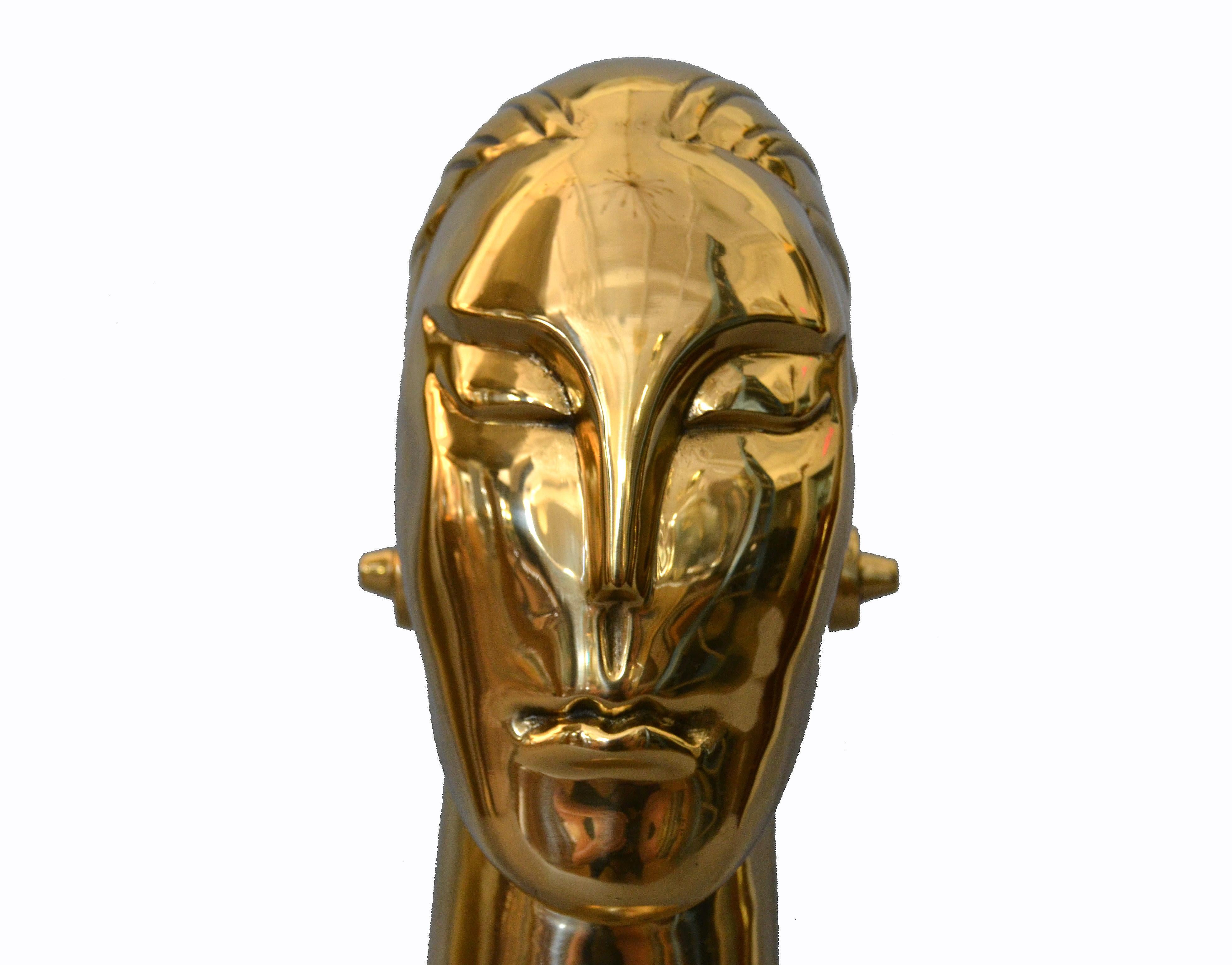 Polished Art Deco Style Hagenauer Manner Bronze Bust, Figurative Sculpture Elongated Neck