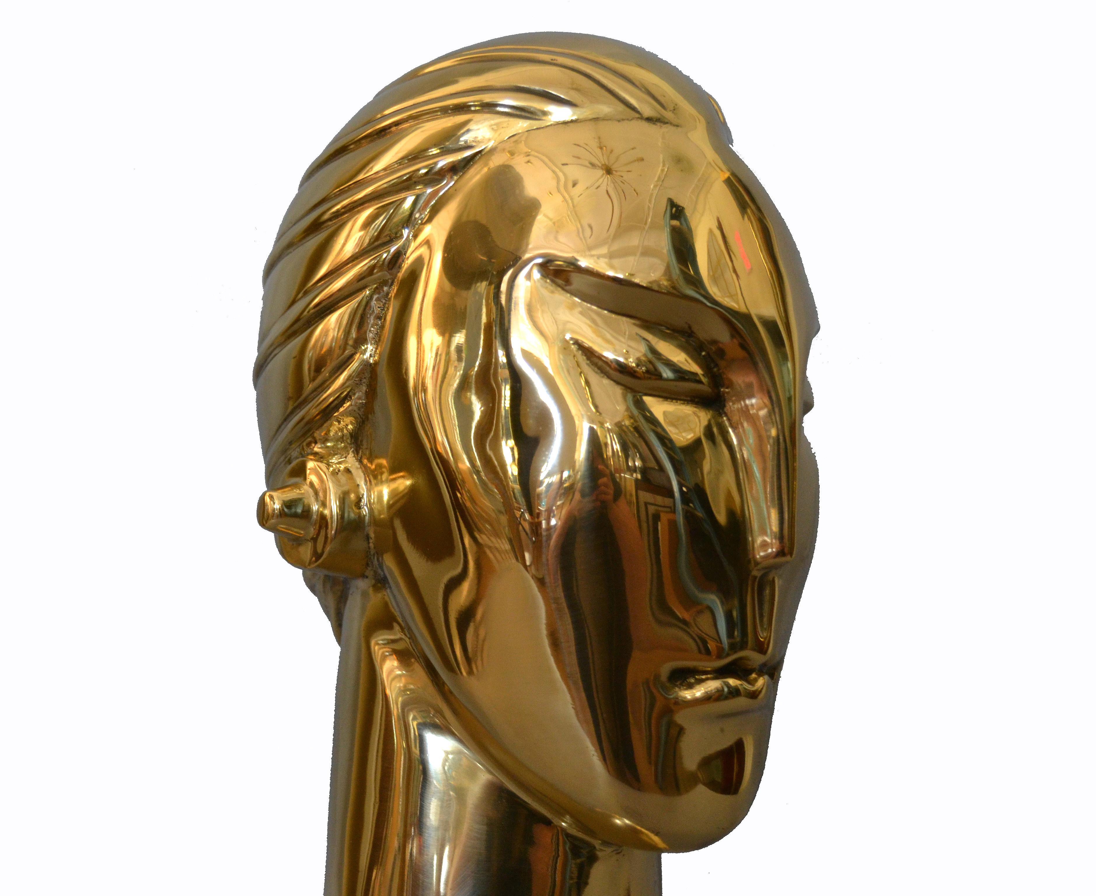 Art Deco Style Hagenauer Manner Bronze Bust, Figurative Sculpture Elongated Neck In Good Condition In Miami, FL