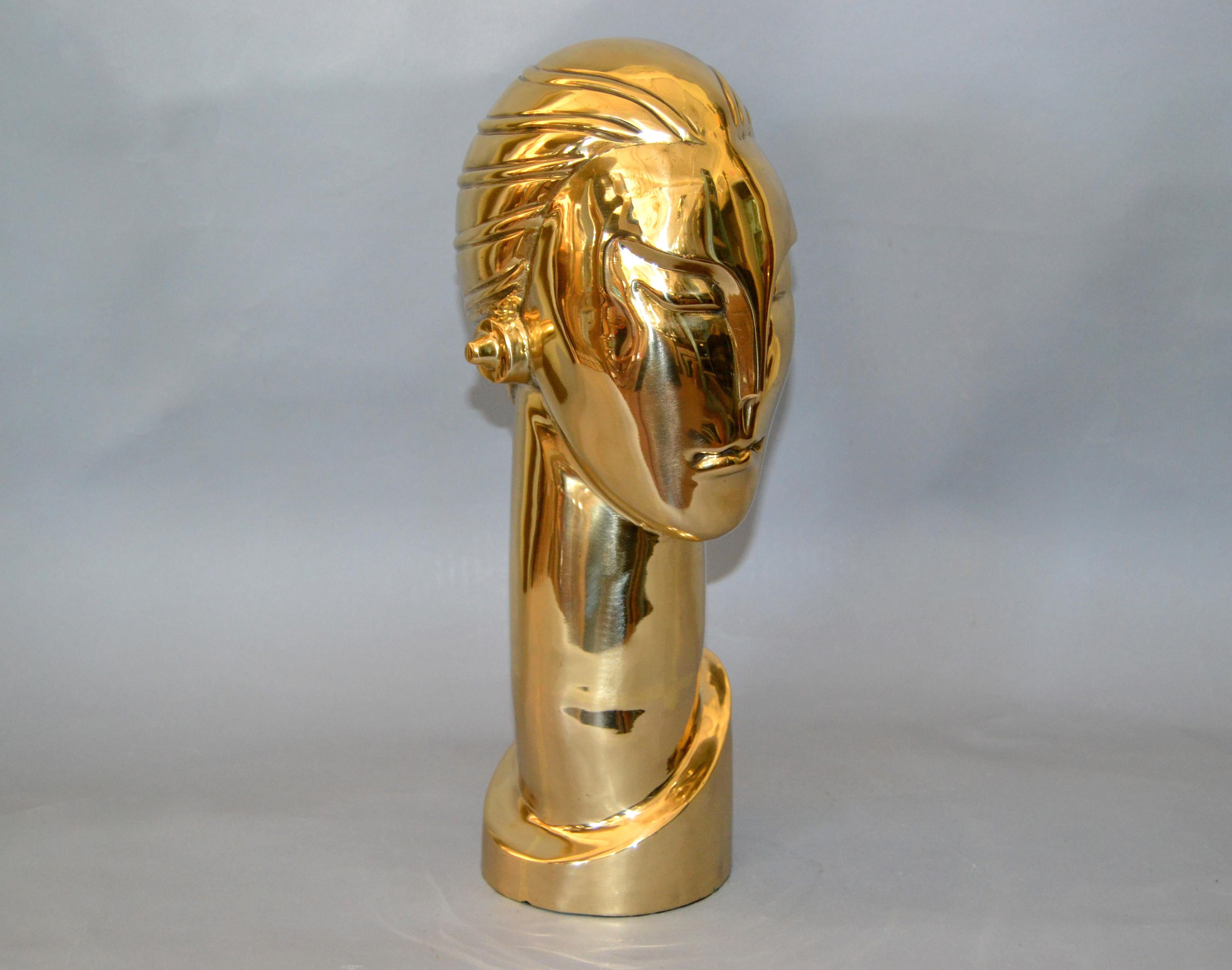 Mid-20th Century Art Deco Style Hagenauer Manner Bronze Bust, Figurative Sculpture Elongated Neck