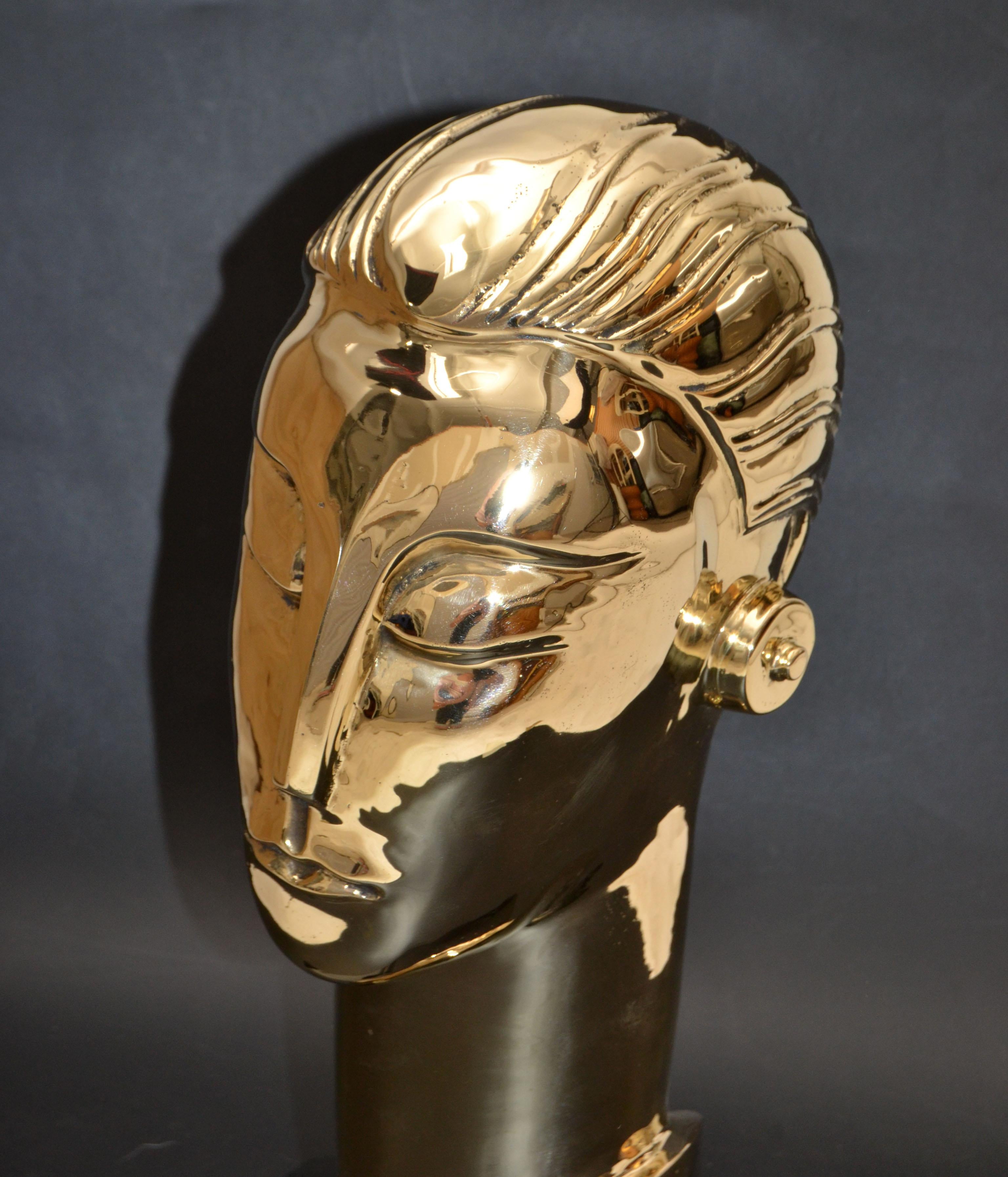 American Art Deco Style Hagenauer Manner Bronze Bust, Figurative Sculpture Elongated Neck For Sale