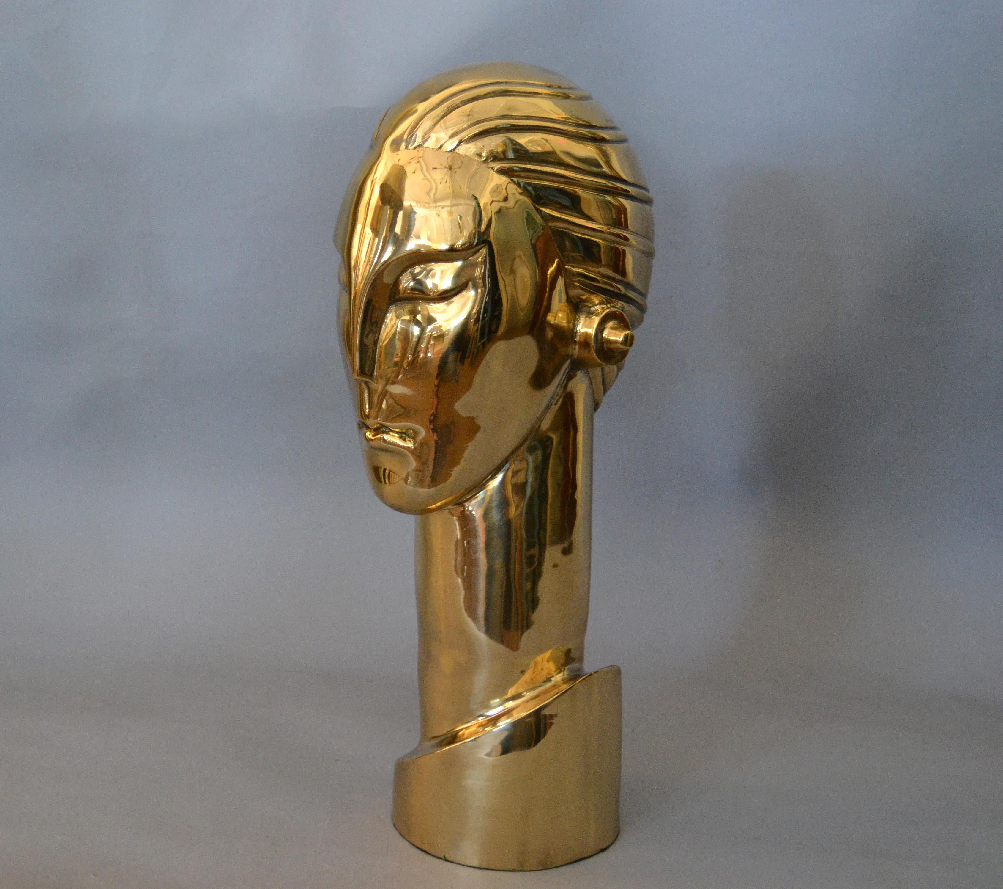 Art Deco Style Hagenauer Manner Bronze Bust, Figurative Sculpture Elongated Neck 1